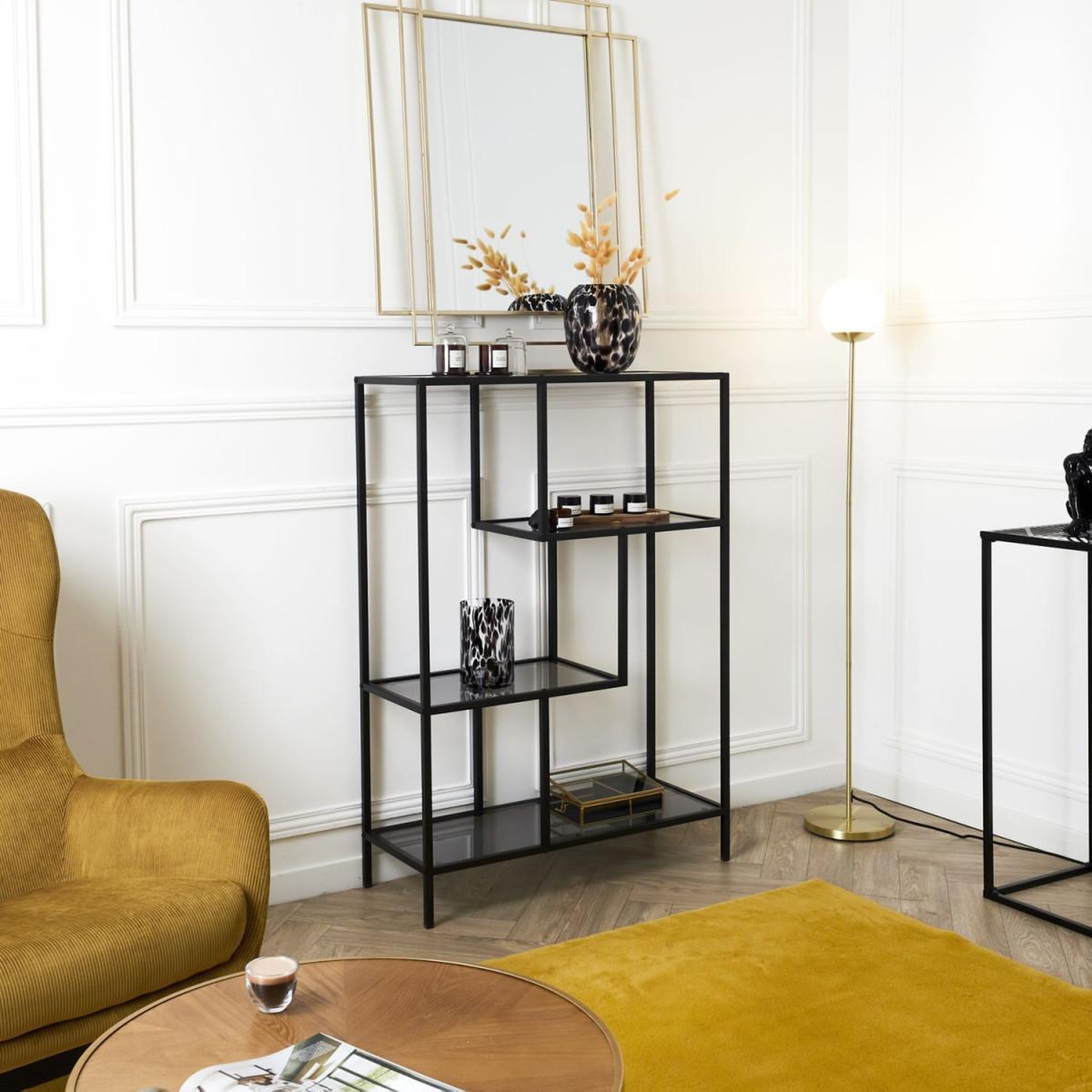 Voir la diapositive 4 : The Home Deco Factory Étagère en Verre Fumé  Edison  113cm Noir