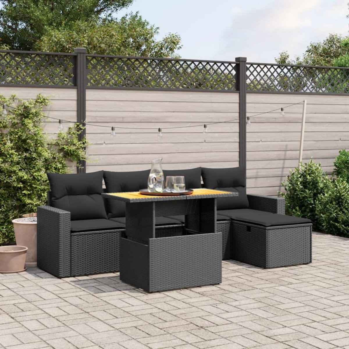VIDAXL Salon de jardin 6 pcs avec coussins noir resine tressee