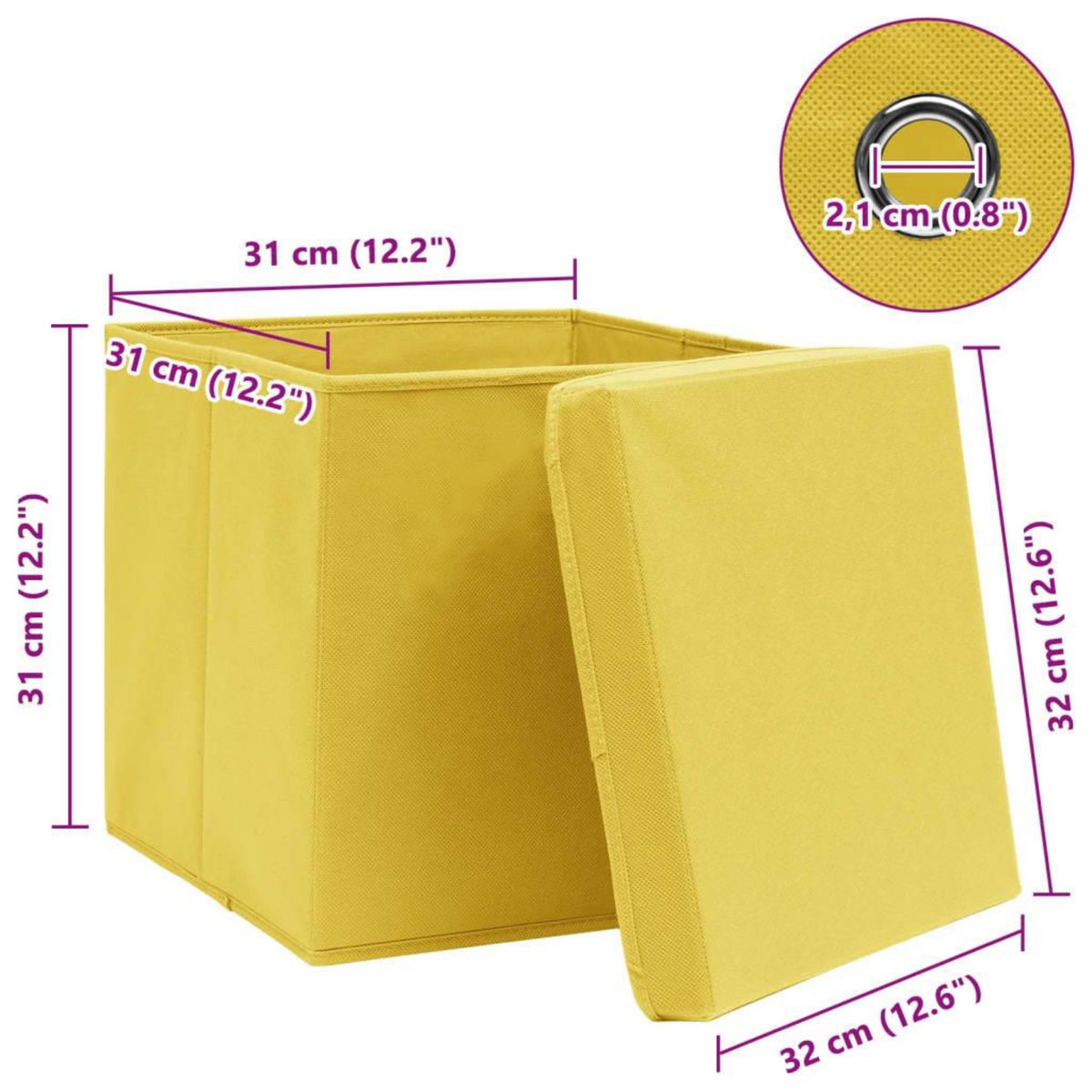 VIDAXL Boîtes de rangement et couvercles 10 pcs Jaune 32x32x32cm Tissu
