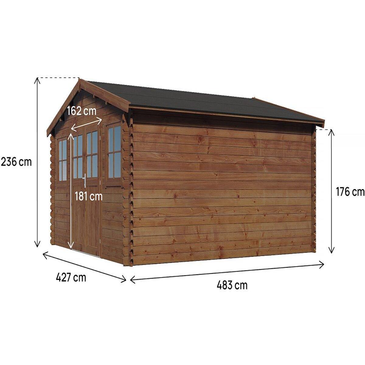 Habitat et Jardin Abri de jardin bois traité autoclave marron  Lormont  - 21,2 m² - 28 mm