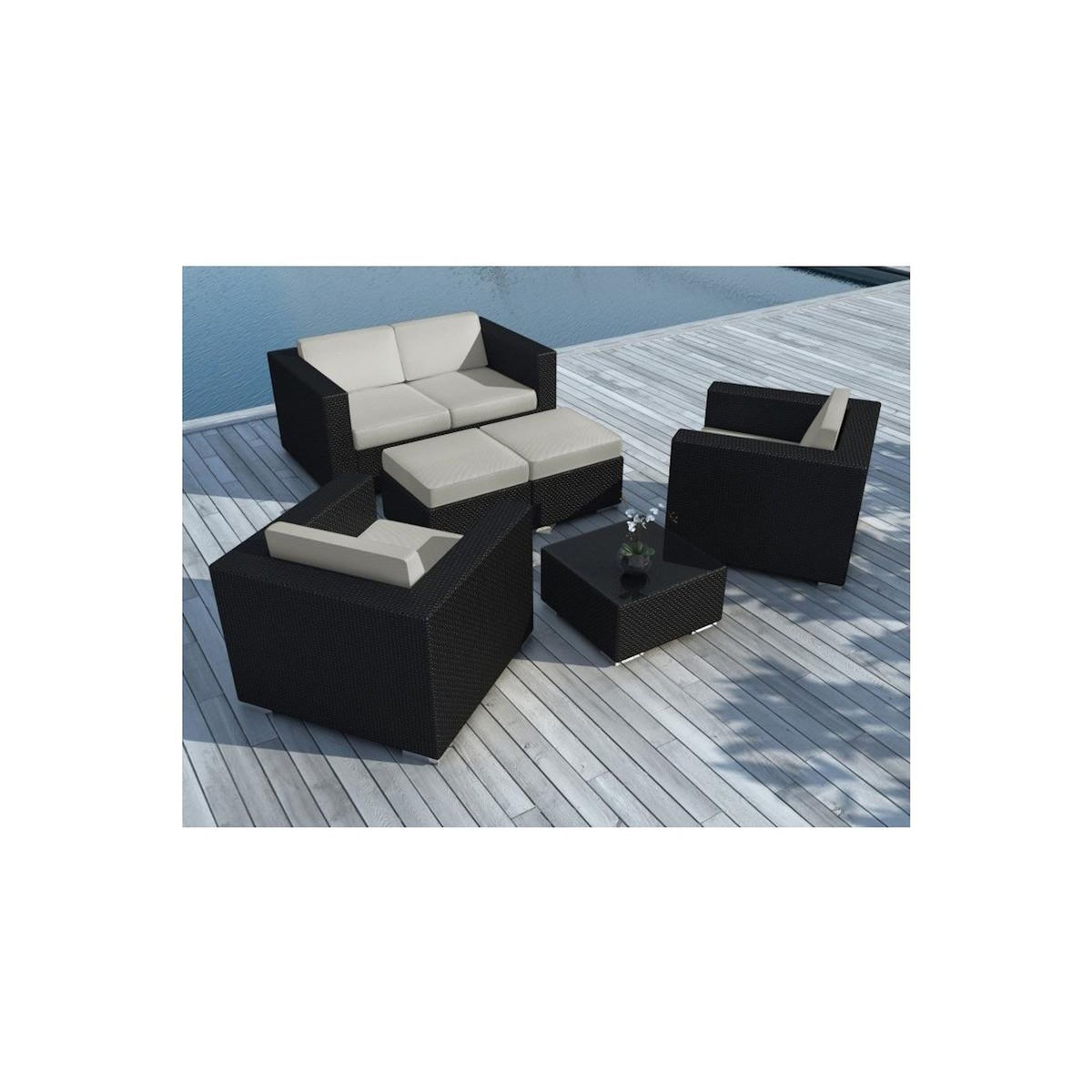 Paris Prix Salon de Jardin en Résine Tressée  Portofino  82cm Gris & Noir