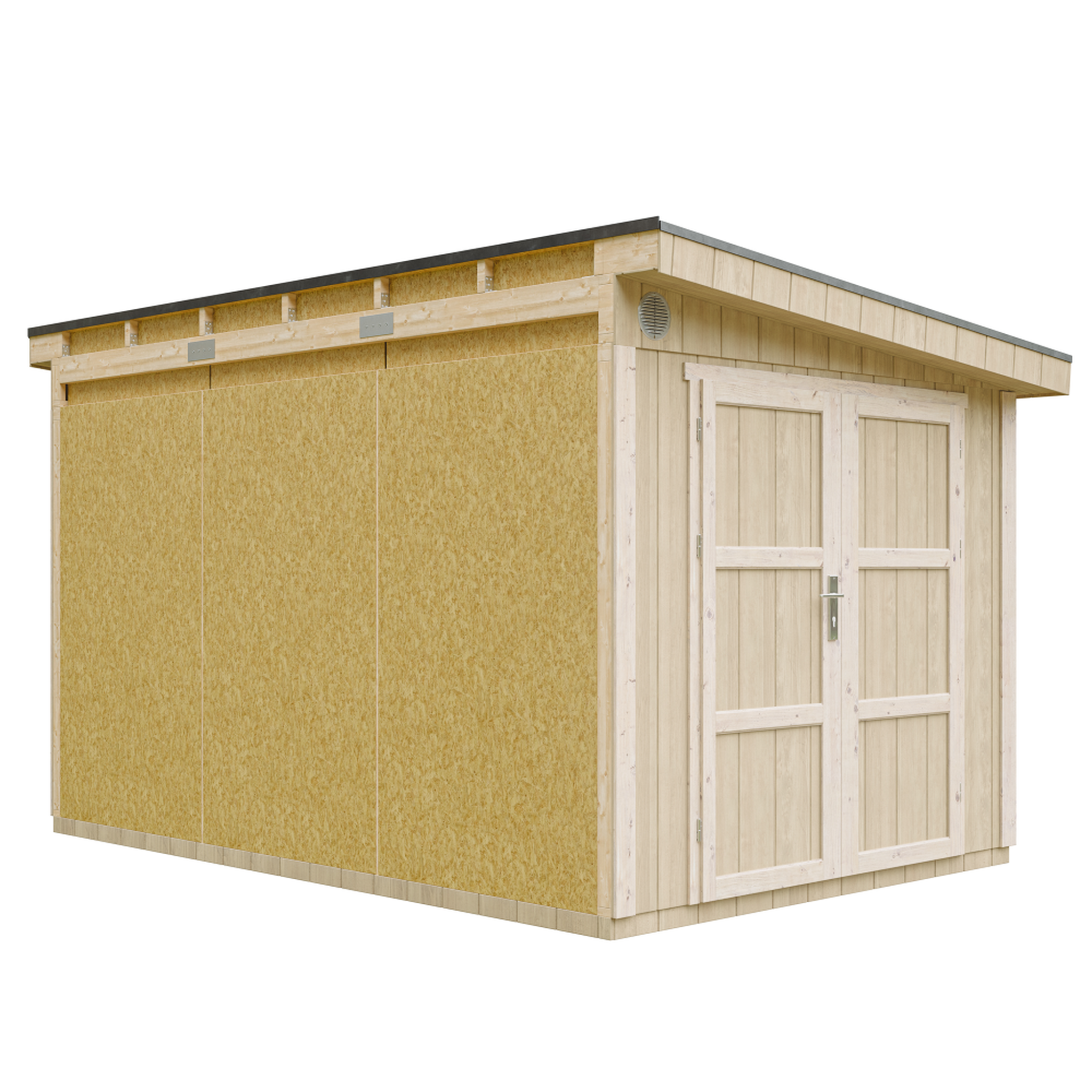 TIMBELA Abri de jardin qualité premium 8,68 m² h231x248x412 cm avec plancher et paroi latérale m939. Coloris disponibles : Marron, Rouge, Gris, Jaune, Beige