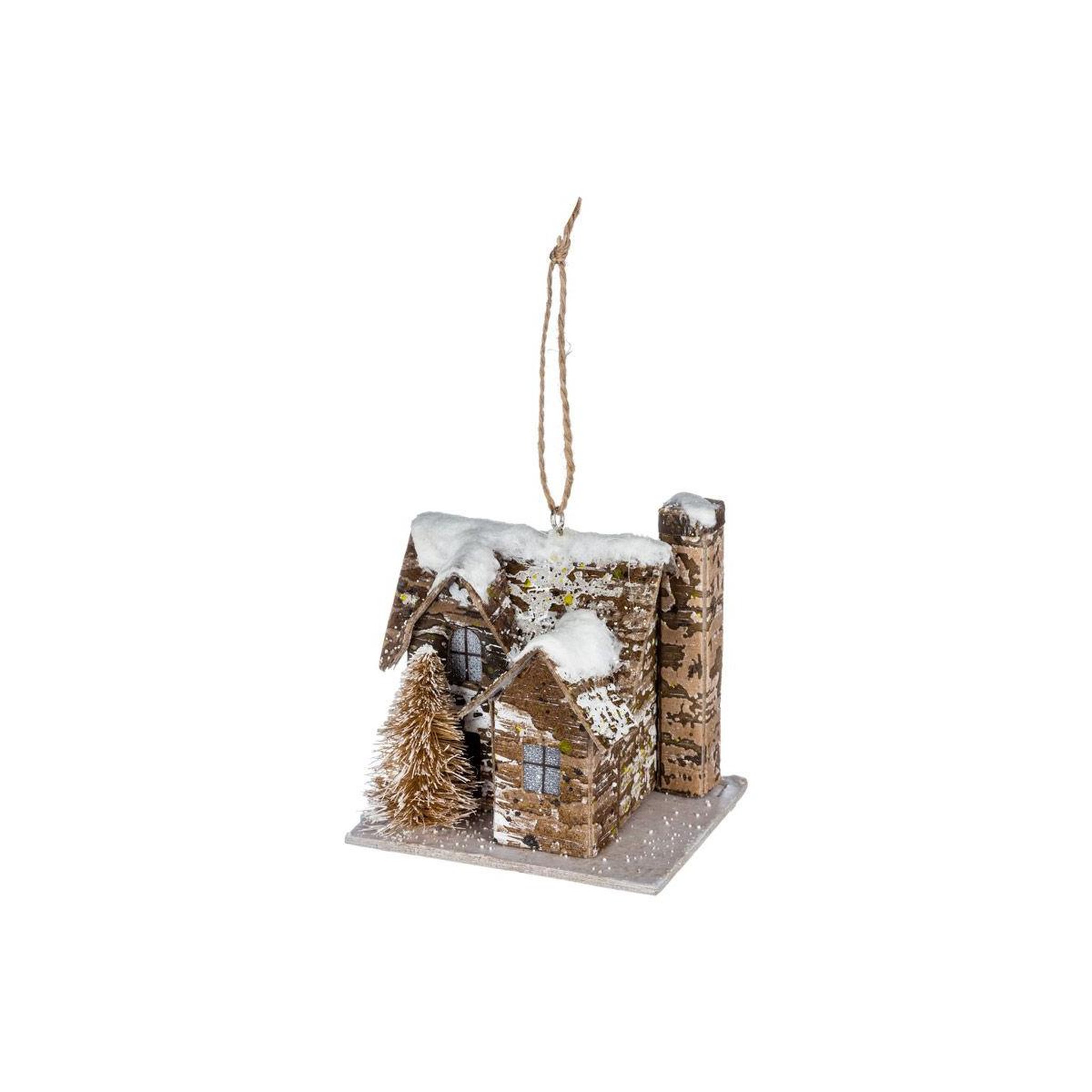 FEERIC LIGHT & CHRISTMAS Sujet de noël maison  glacé  8cm marron & blanc