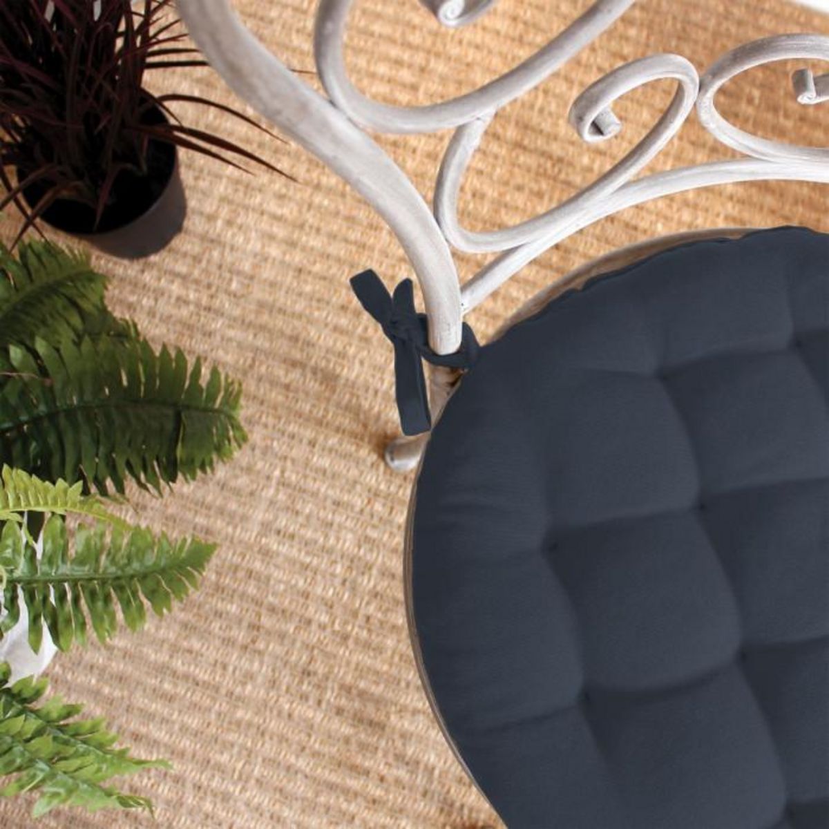 Paris Prix Galette de Chaise Piquée Uni  Panama  38cm Gris Foncé