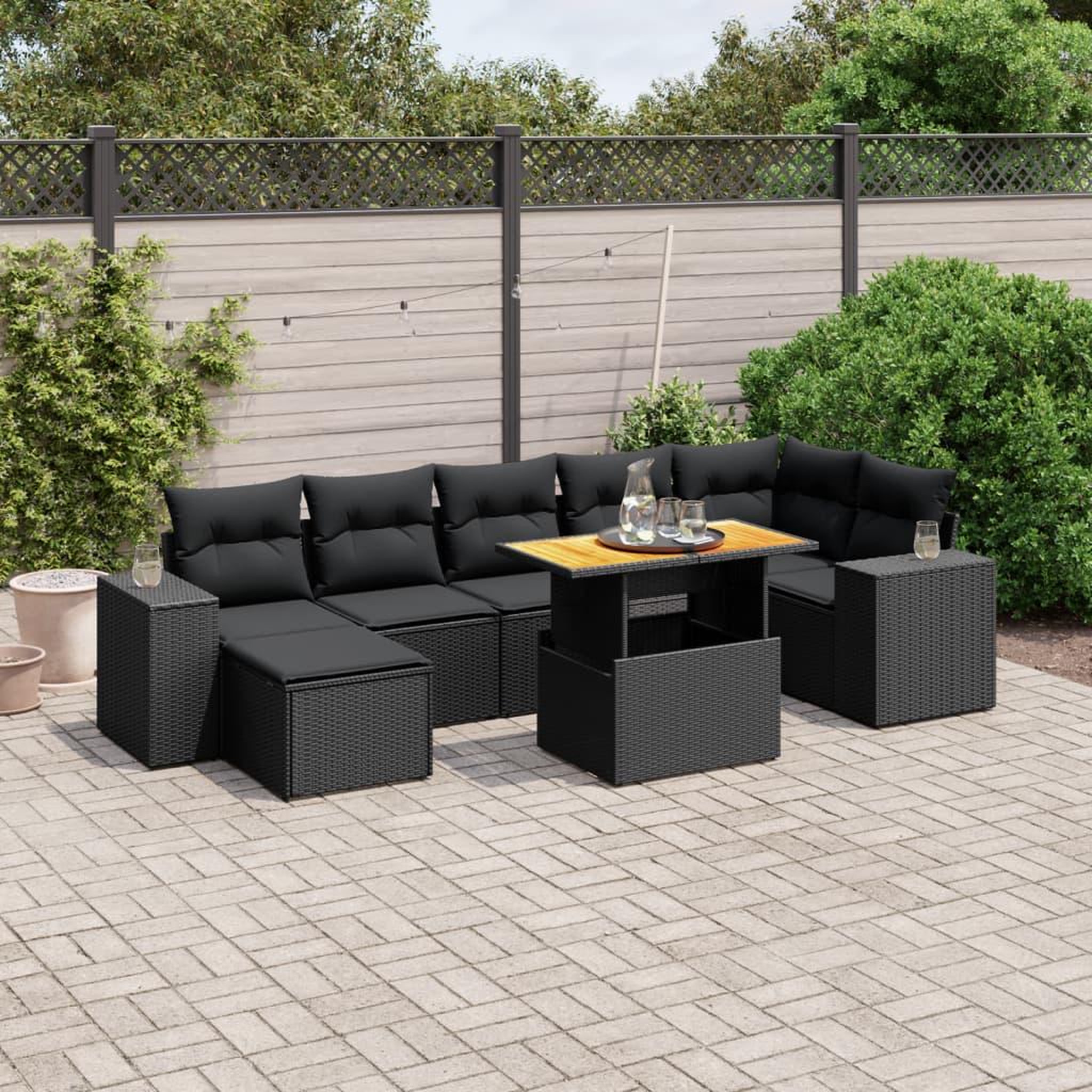 VIDAXL Salon de jardin 8 pcs avec coussins noir resine tressee