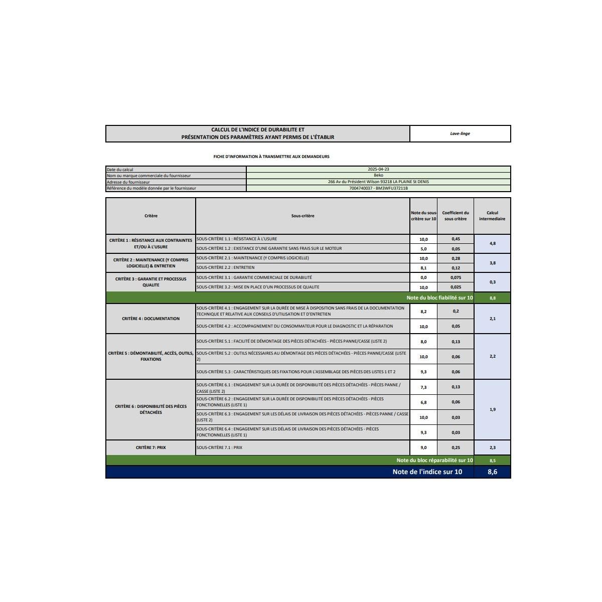 Beko Lave-linge hublot 7kg 1200 tours/min - BM3WFU37211B