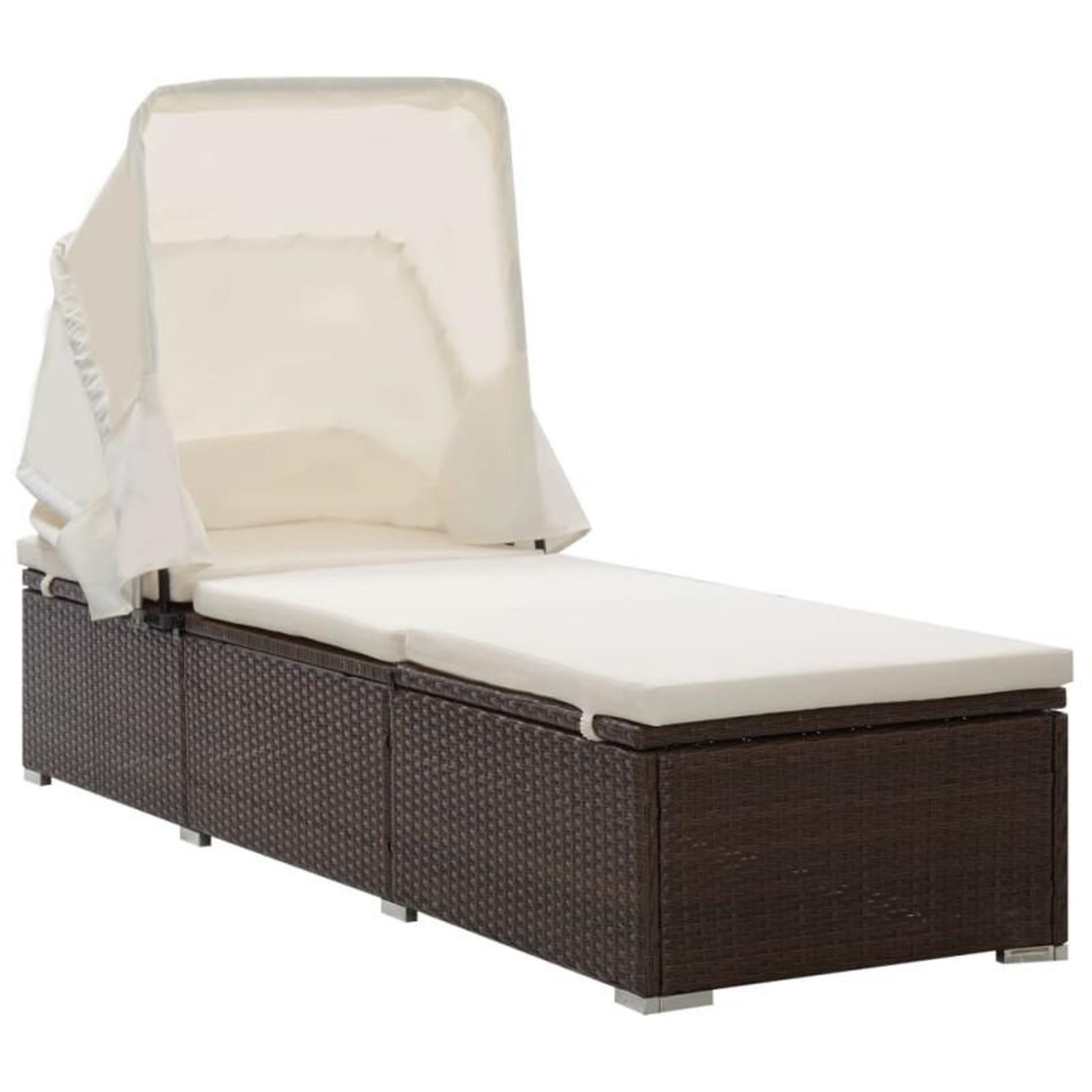 VIDAXL Chaise longue avec auvent et coussin résine tressée marron