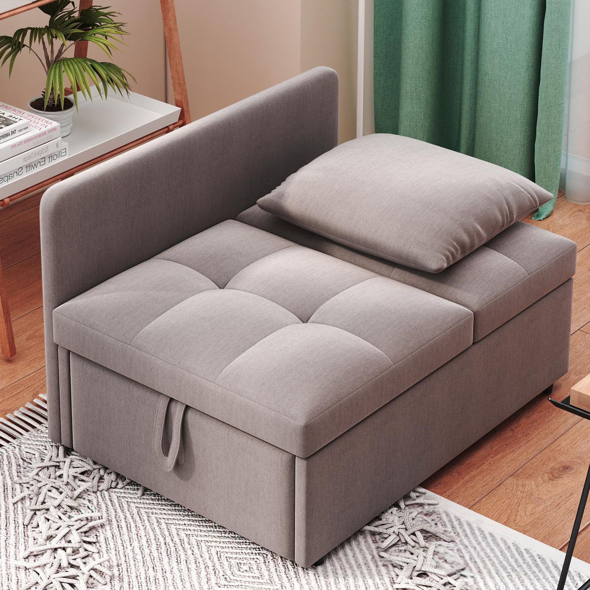 MERAX Canapé droit convertible 1 pl lin gris