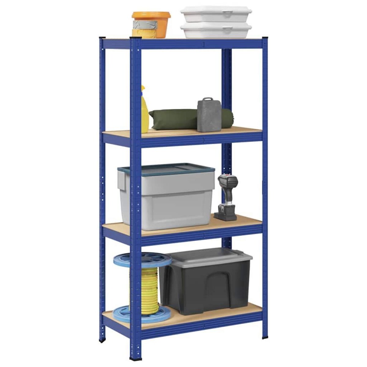VIDAXL Etagere de rangement a 4 niveaux Bleu Acier et bois ingenierie