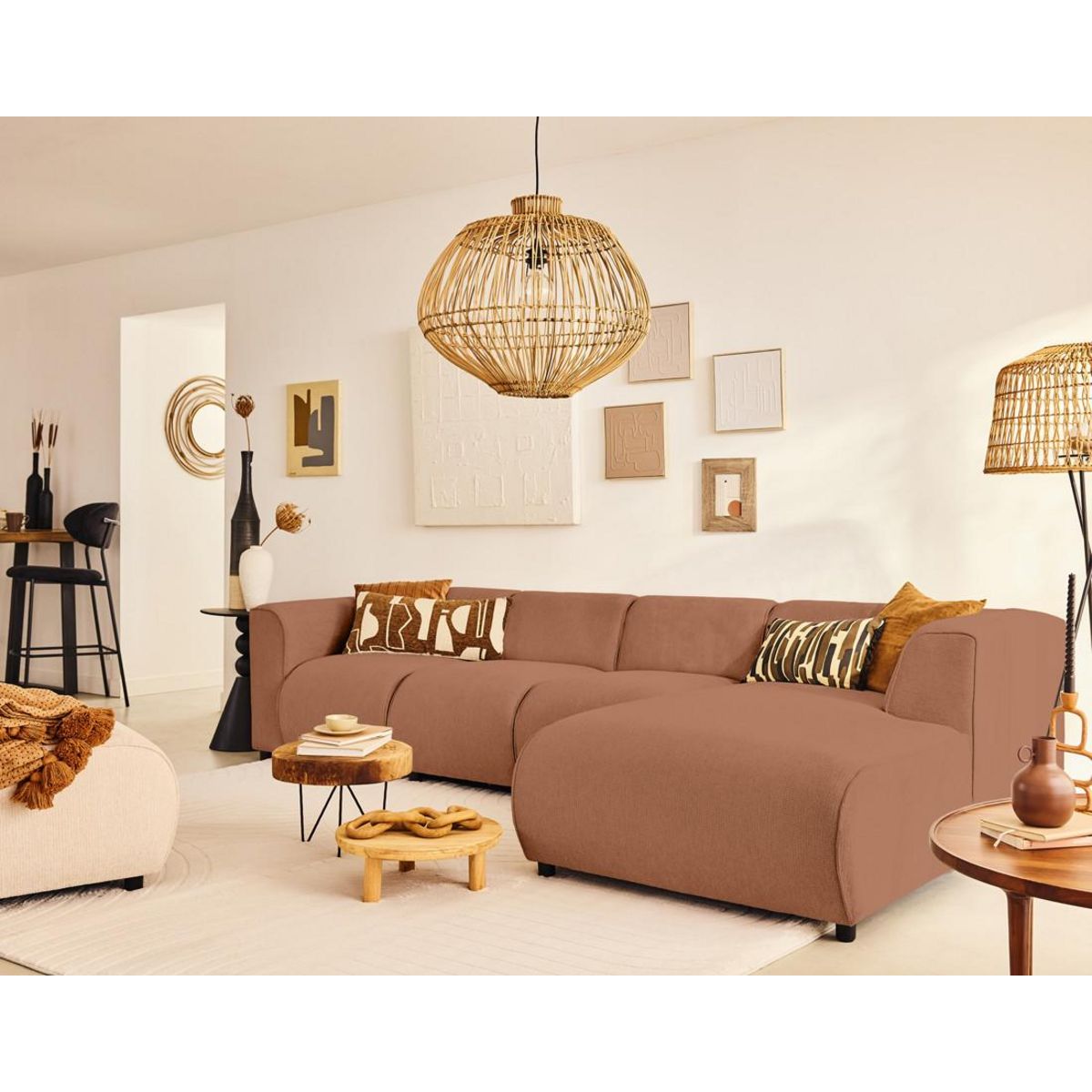 LISA DESIGN Suaro - canapé modulable d'angle droit 5 places en tissu texturé