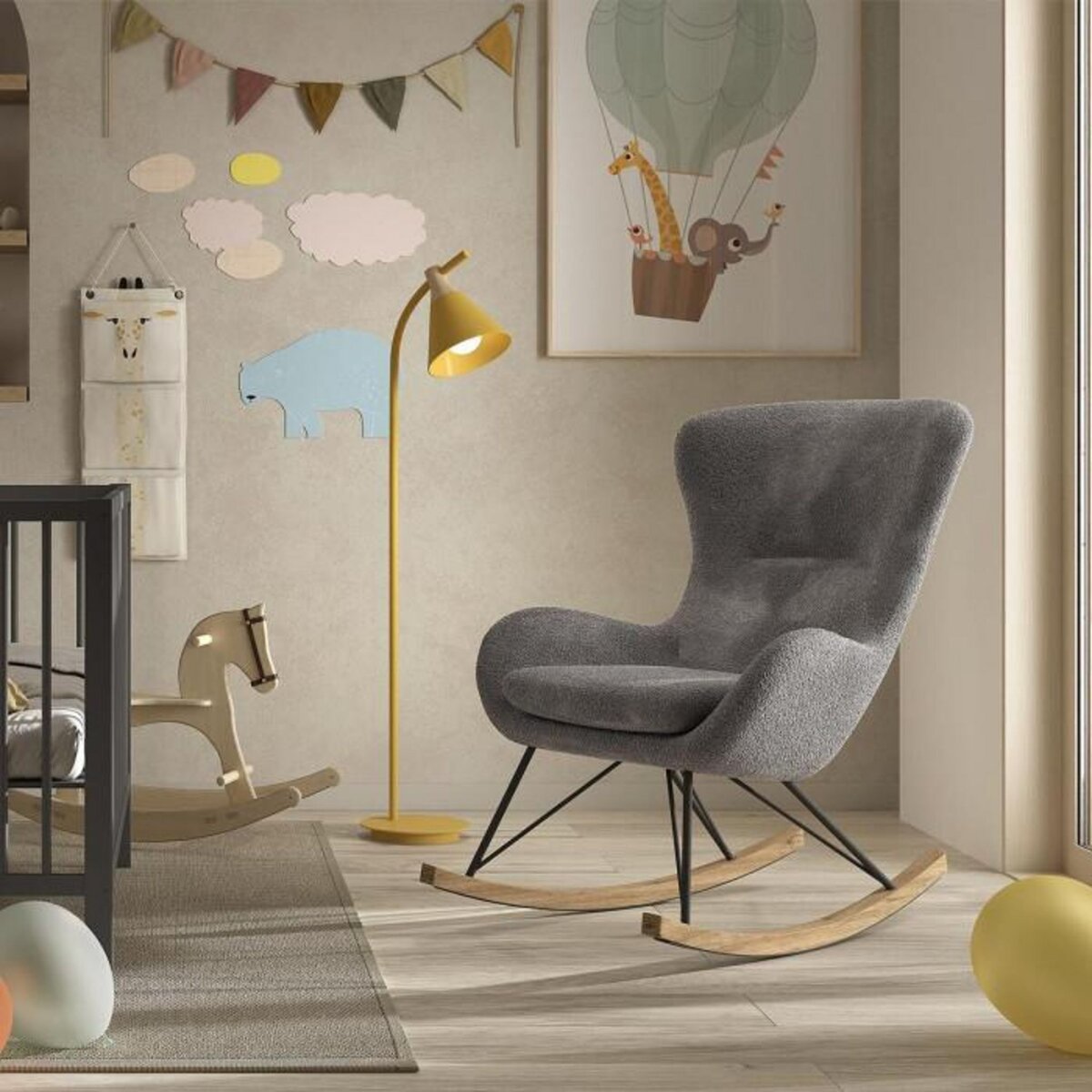 Paris Prix Fauteuil à Bascule Bouclette  Rocky  101cm Anthracite