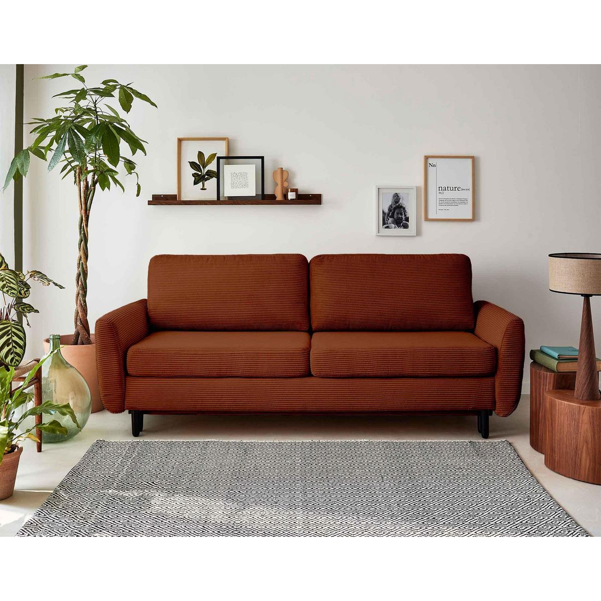 LISA DESIGN Dan - canapé 3 places - convertible avec coffre - en velours côtelé