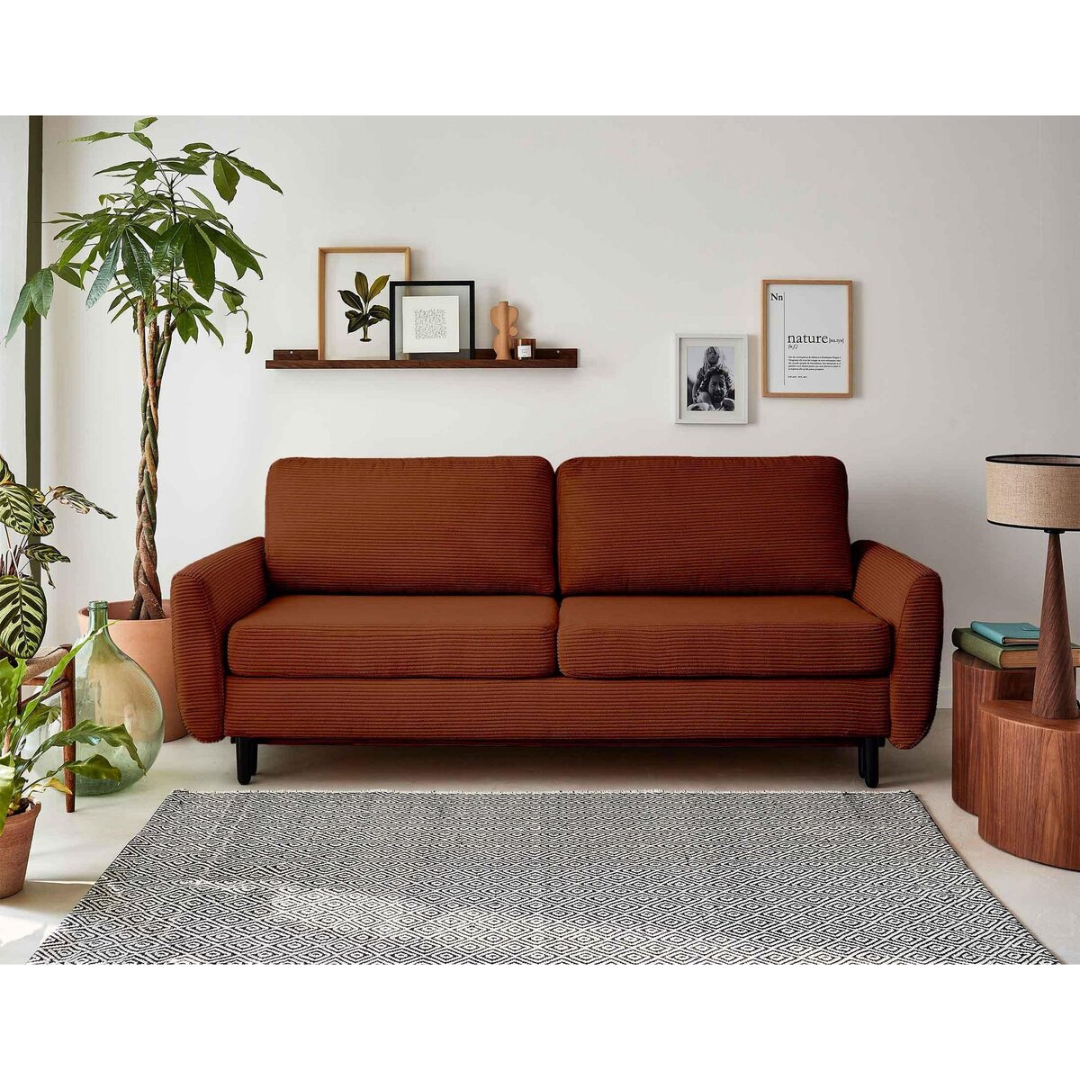 LISA DESIGN Dan - canapé 3 places - convertible avec coffre - en velours côtelé