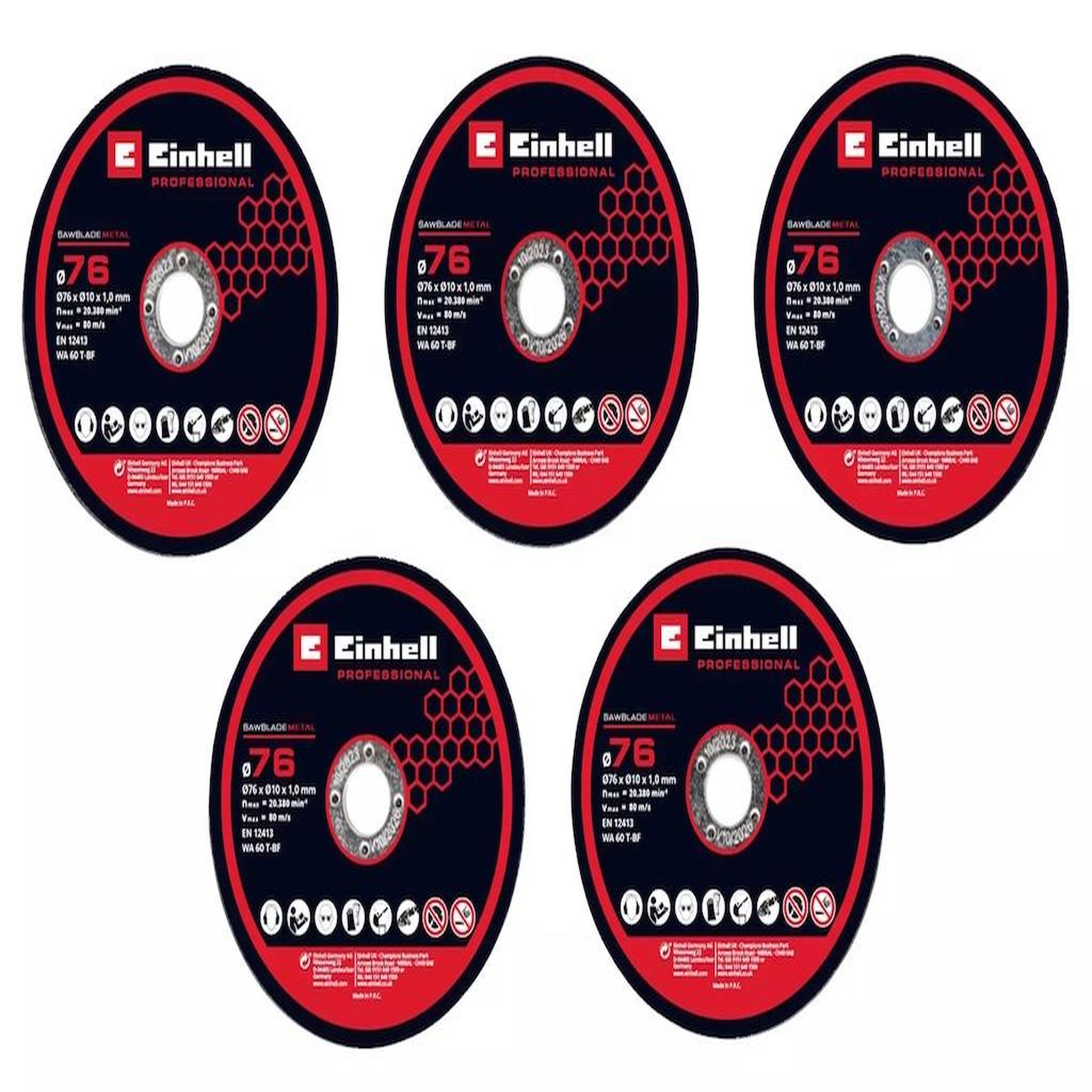Einhell Kit de 5 disques de coupe fins – 76 mm – Métal – Alésage 10 mm