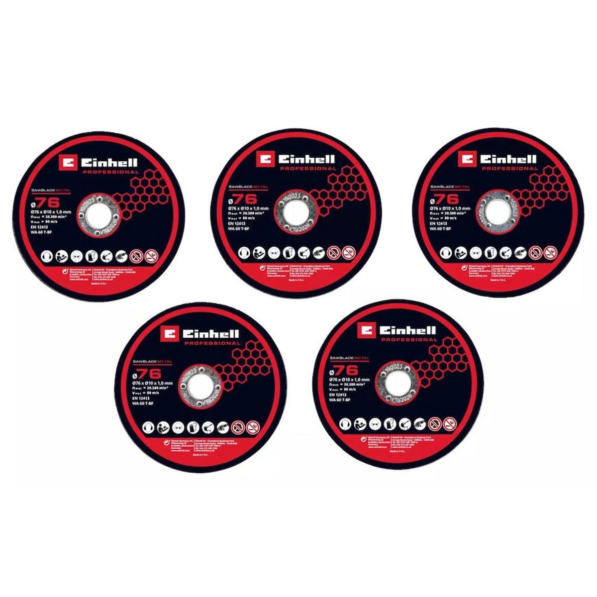 Einhell Kit de 5 disques de coupe fins – 76 mm – Métal – Alésage 10 mm