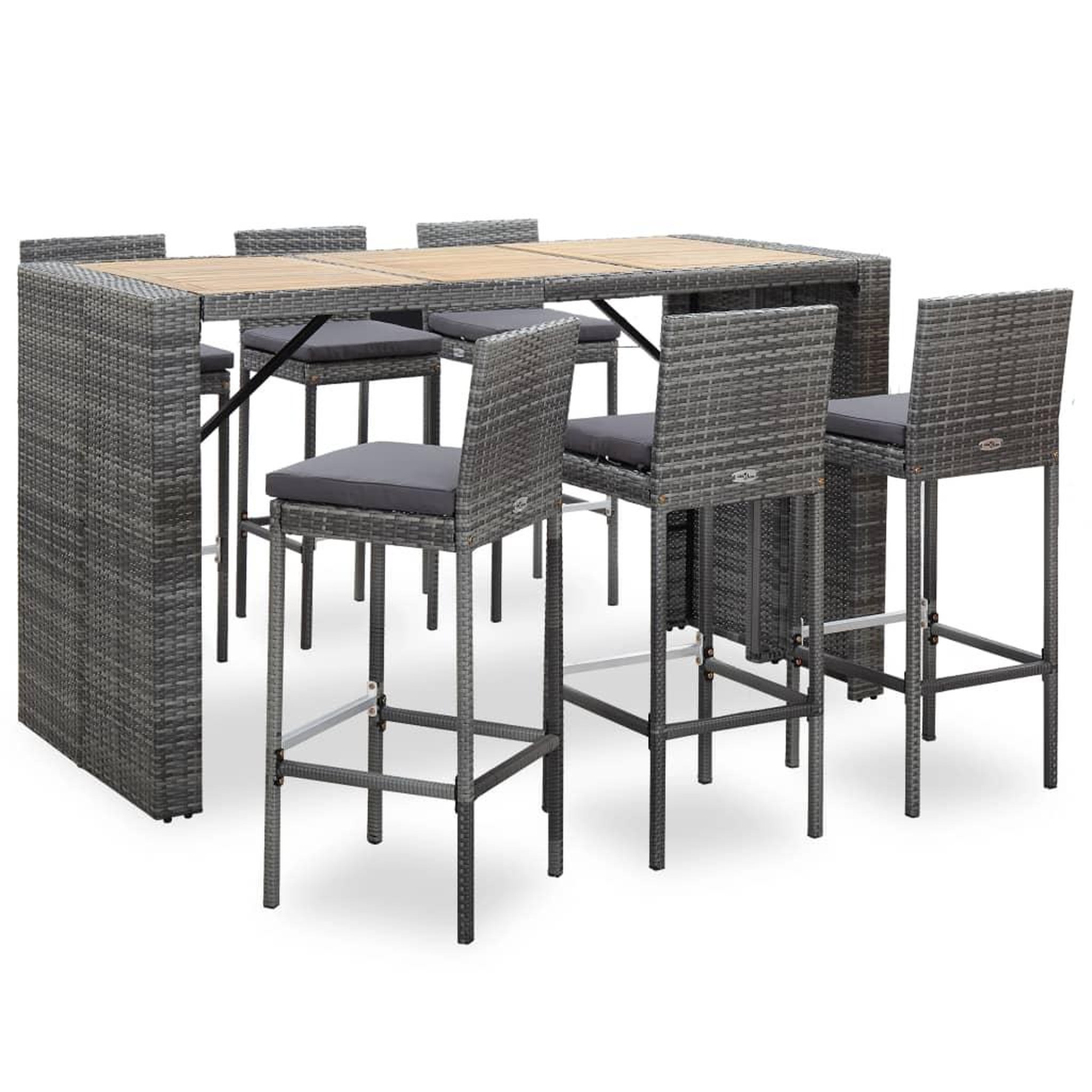 Voir la diapositive 1 : VIDAXL Ensemble de bar d'exterieur 7 pcs coussins Resine tressee Gris