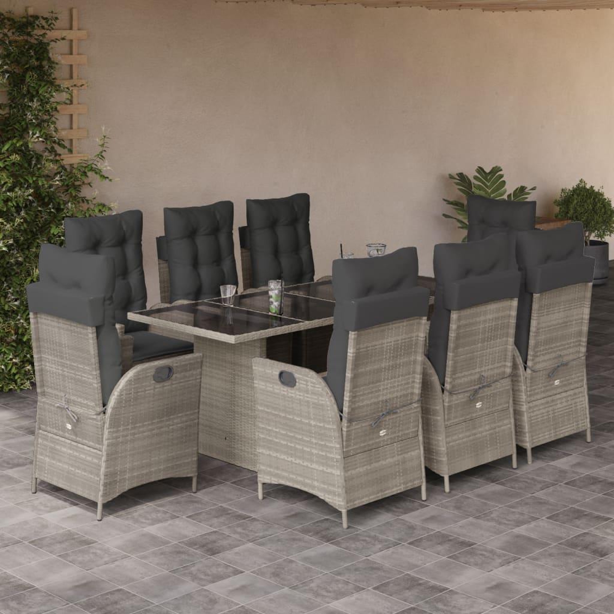 VIDAXL Ensemble a manger de jardin et coussins 9 pcs gris clair rotin