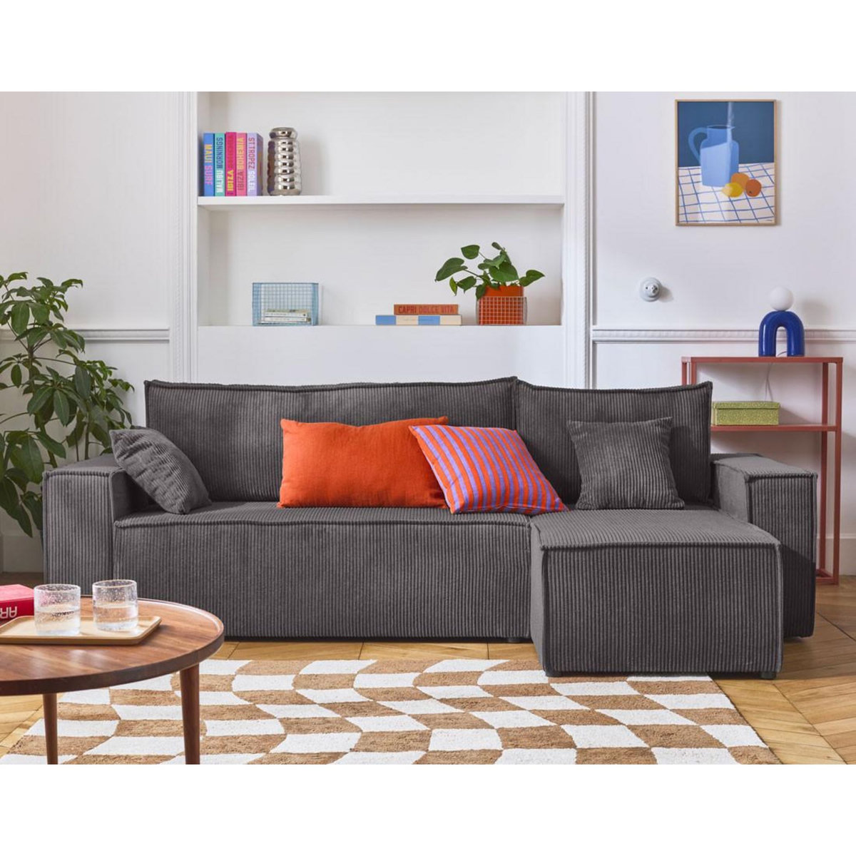 BEST MOBILIER Cezanne - canapé d'angle réversible - 4 places - convertible avec coffre - en velours côtelé