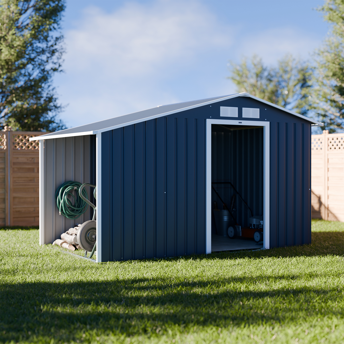 SWEEEK Abri de jardin métal 5.42 m² - Scarpe - Anthracite. en acier galvanisé - Avec espace de rangement. abri bûches - Double porte coulissante. toiture double pente. L 278 x P 195 x H 195 cm