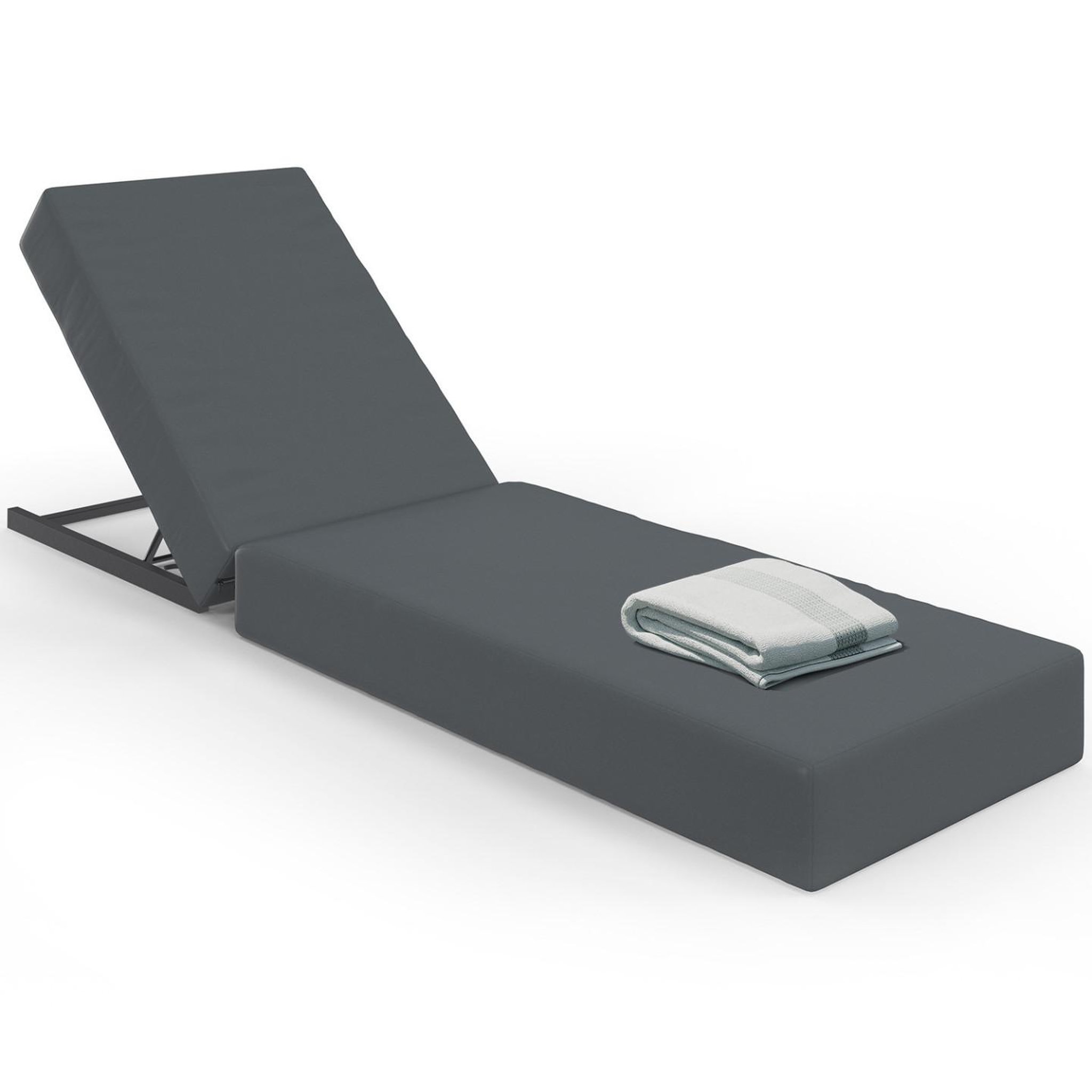 Voir la diapositive 1 : ID MARKET Lit de piscine, bain de soleil confortable, chaise longue avec dossier en métal inclinable 4 positions et matelas gris