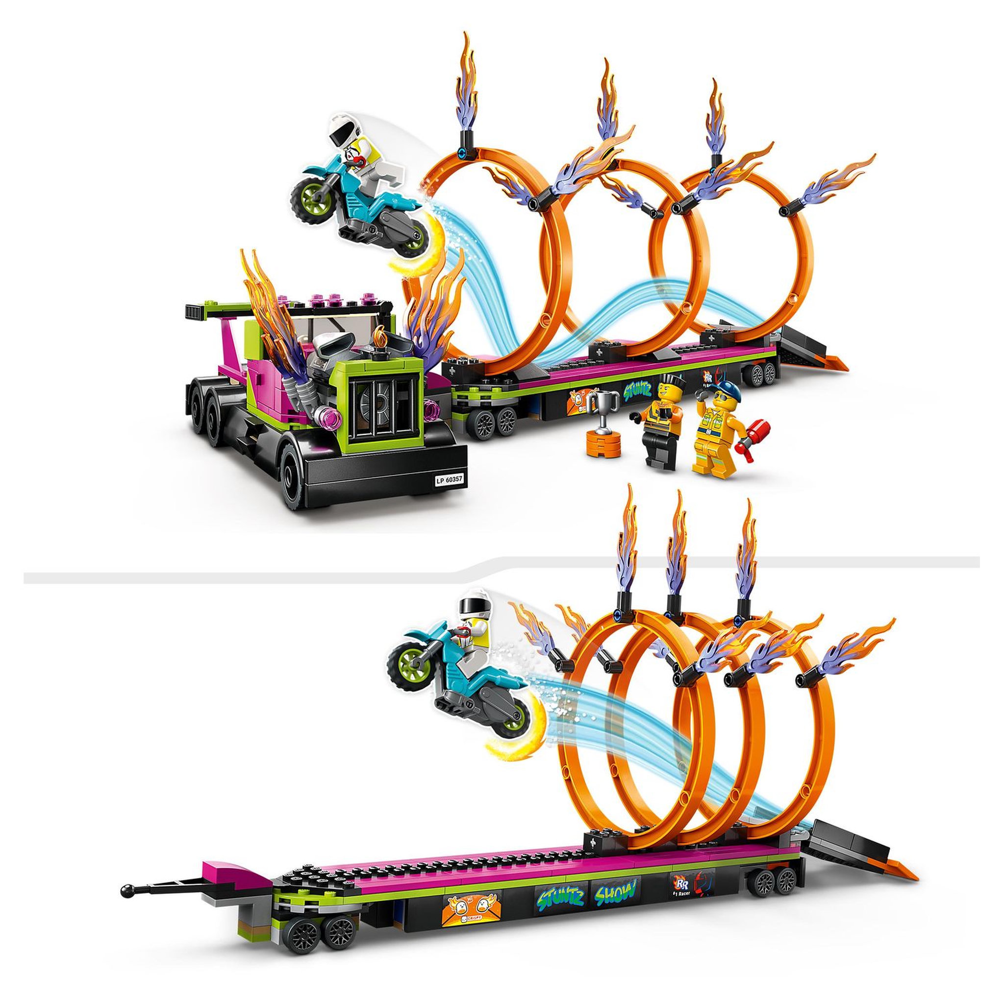 Voir la diapositive 5 : LEGO City 60357 - Le défi de cascade : les cercles de feu, Jouet Moto de Cascadeur avec Camion et Minifigurines
