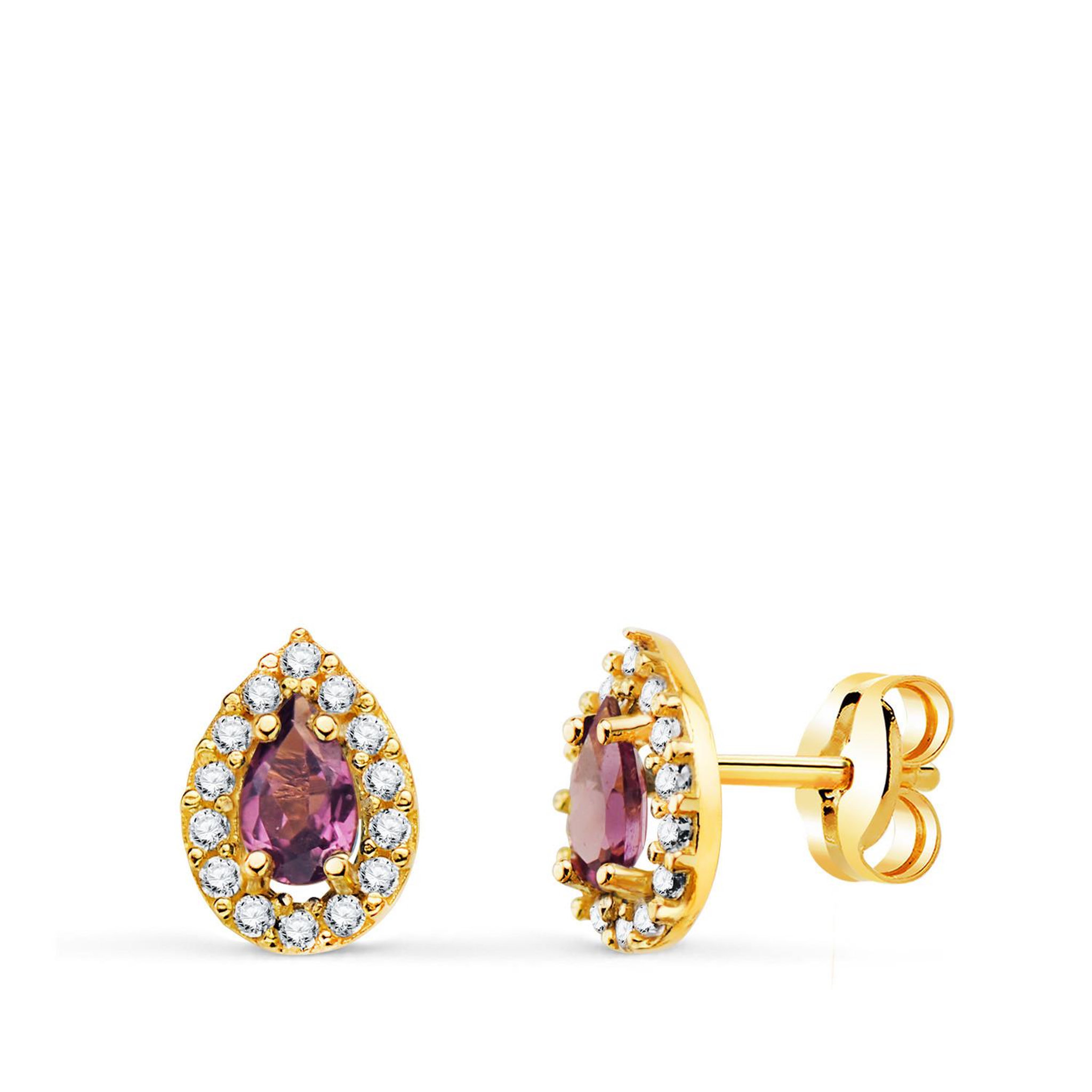 L'ATELIER D'AZUR Boucles d'Oreilles Or 18 Carats 750/000 Jaune - Améthyste et Zirconium