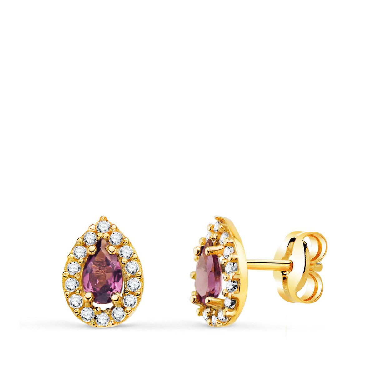 L'ATELIER D'AZUR Boucles d'Oreilles Or 18 Carats 750/000 Jaune - Améthyste et Zirconium