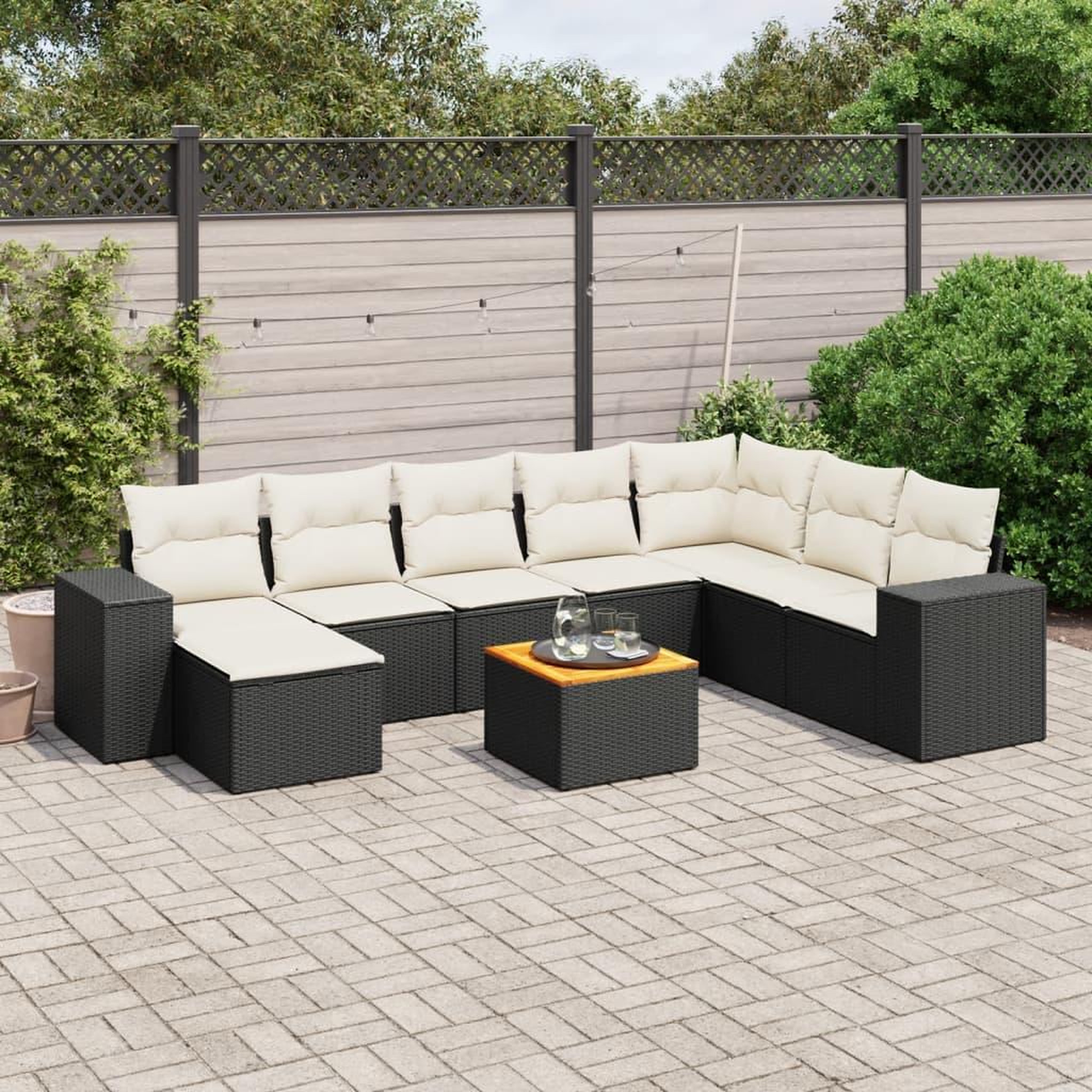 VIDAXL Salon de jardin 9 pcs avec coussins noir resine tressee