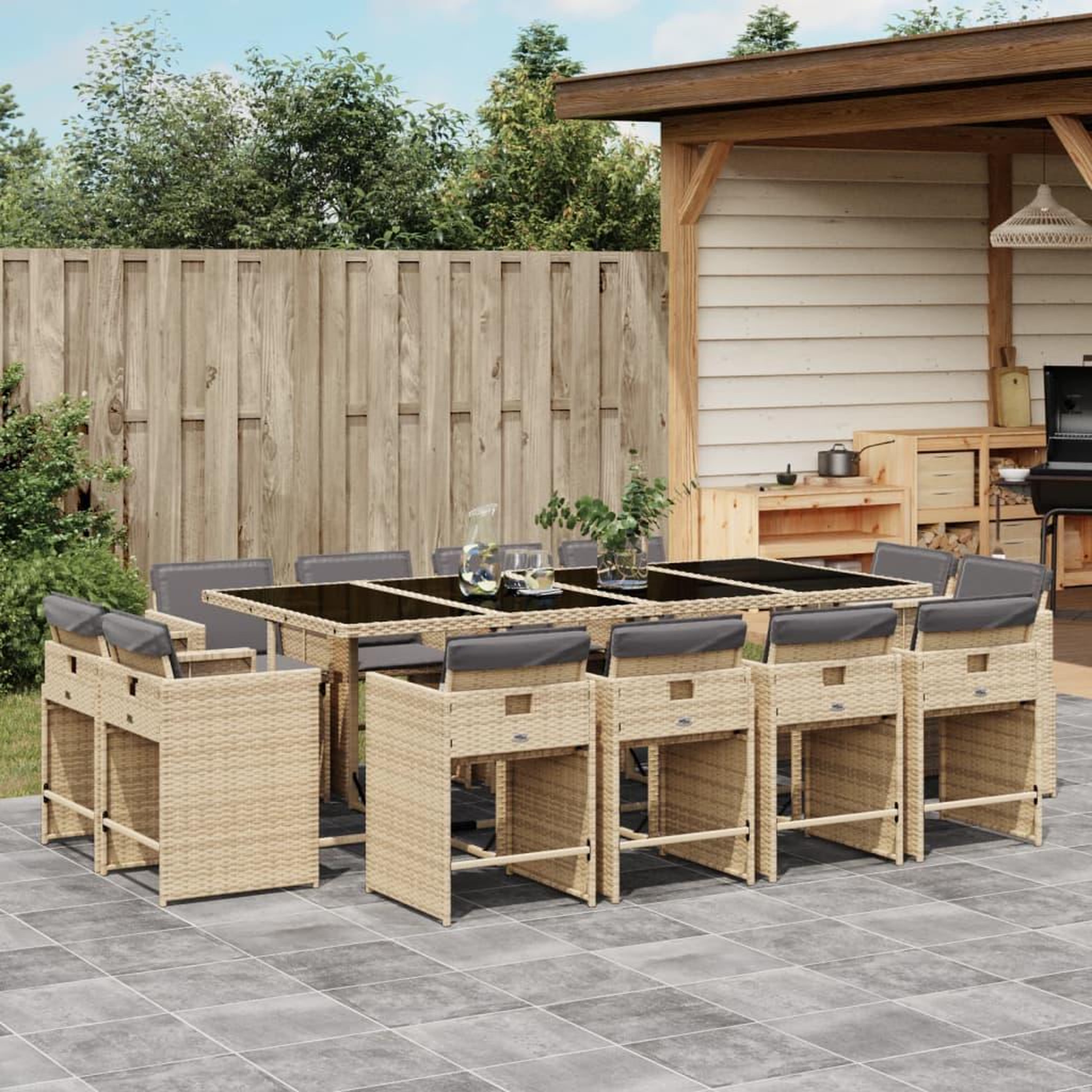 VIDAXL Ensemble a manger de jardin coussins 13 pcs melange beige rotin