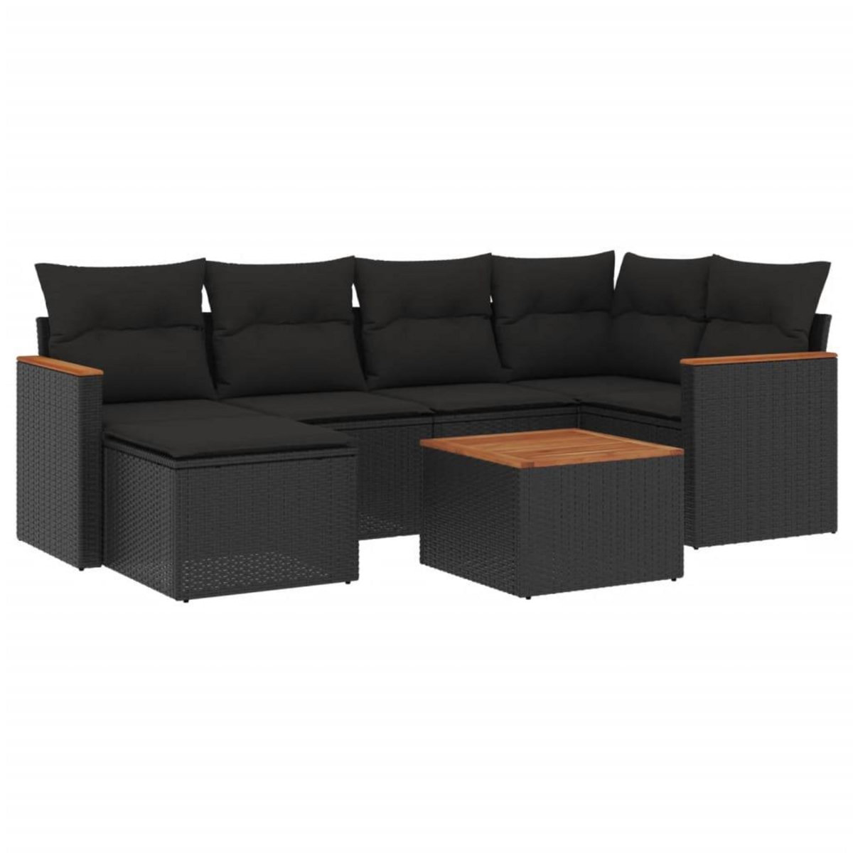 VIDAXL Salon de jardin 7 pcs avec coussins noir resine tressee