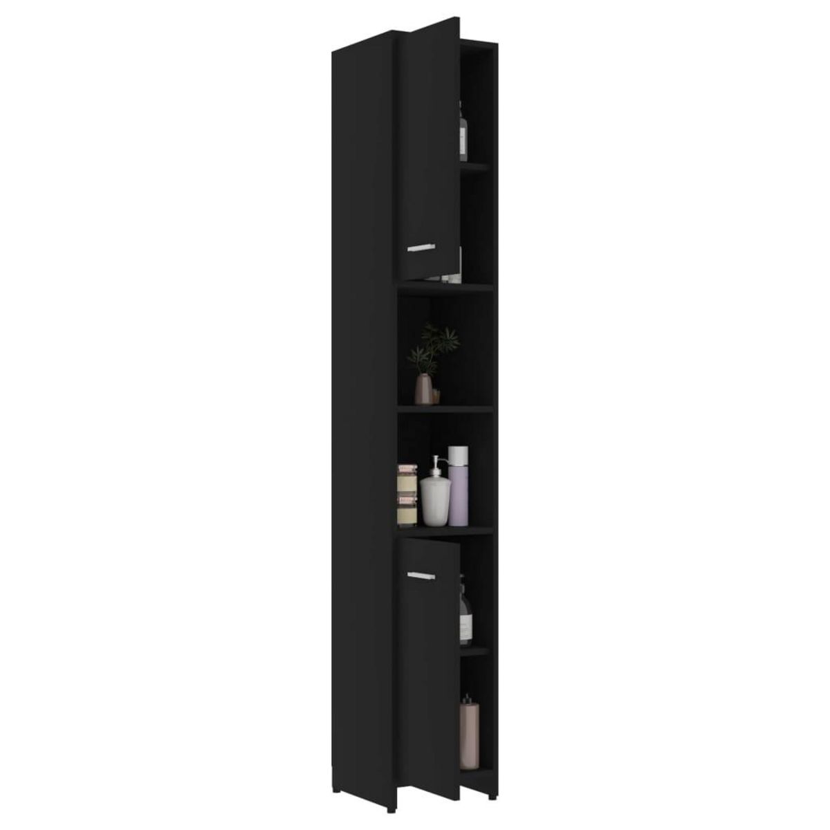 VIDAXL Armoire de salle de bain Noir 30x30x183,5 cm Bois d'ingenierie
