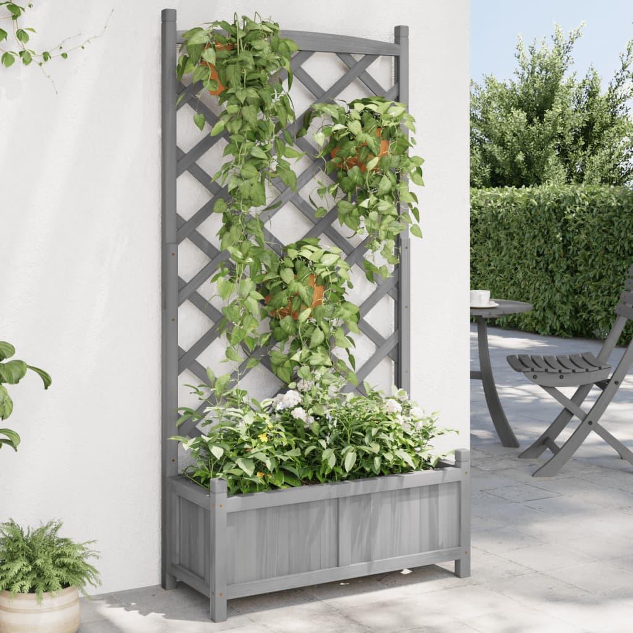 VIDAXL Jardiniere avec treillis gris bois massif de sapin