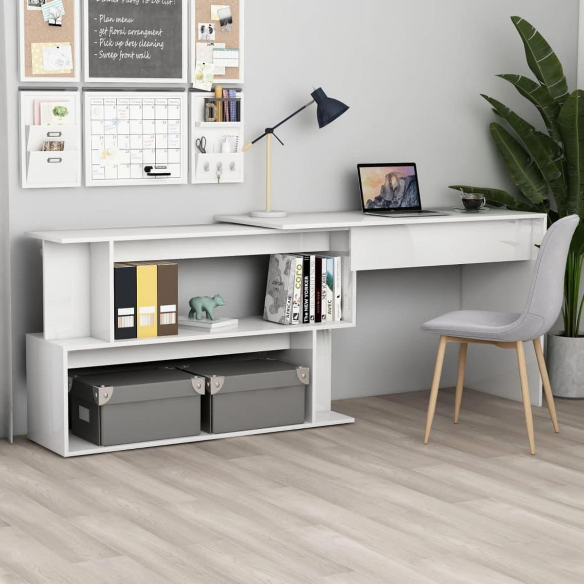 VIDAXL Bureau d'angle Blanc brillant 200x50x76 cm Bois d'ingenierie