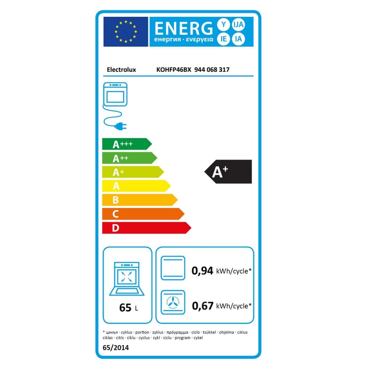 ELECTROLUX Four intégrable multifonction 65l 60cm a+ pyrolyse inox - KOHFP46BX