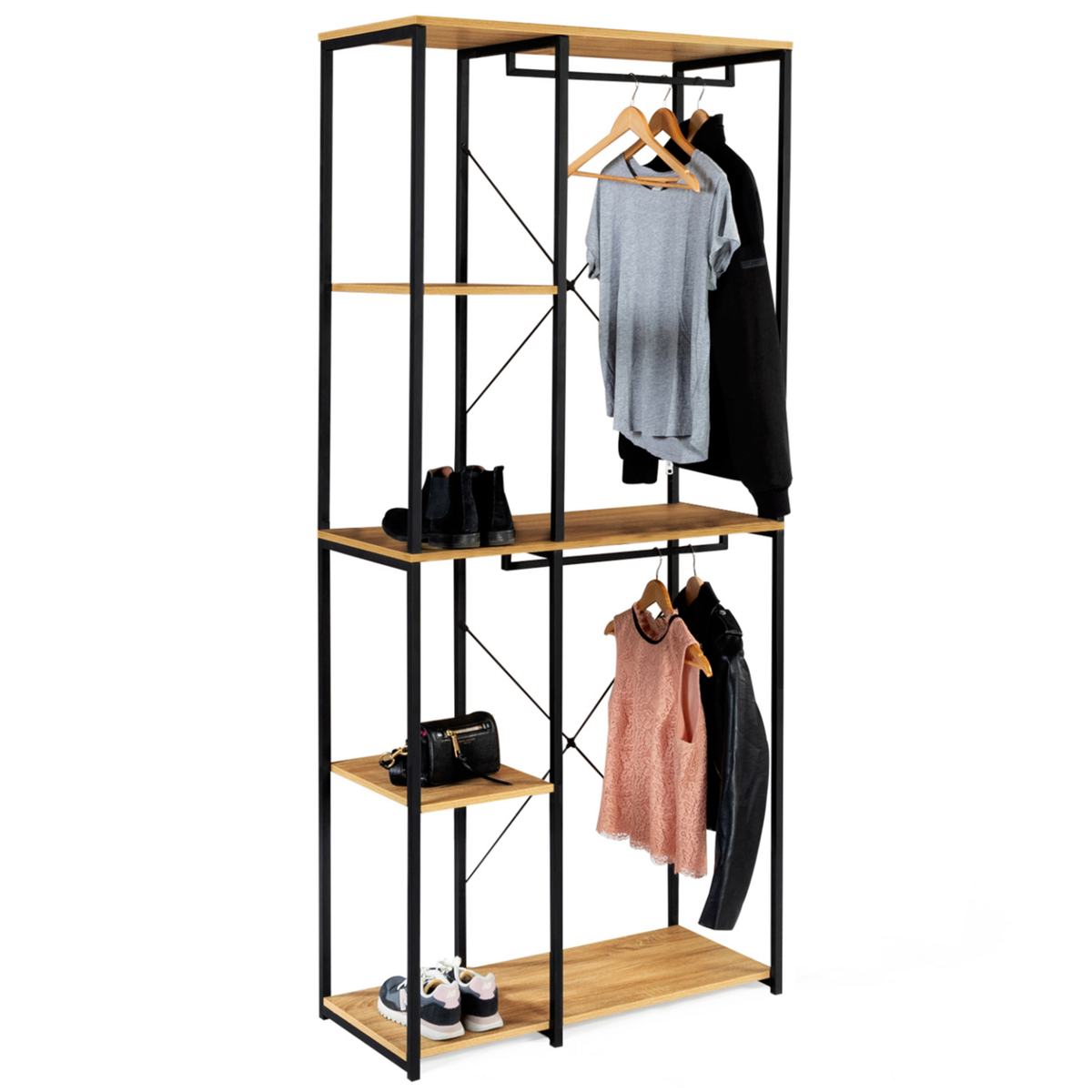 ID MARKET Dressing double penderie étagères L. 90 cm DETROIT design industriel