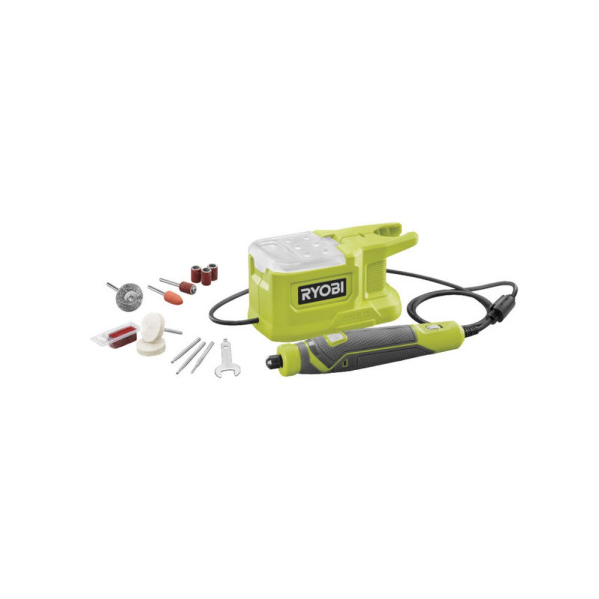 Ryobi Pack RYOBI - Mini outil multifonction 18V One+ RRT18-0 - Kit 155 accessoires - 1 batterie 2.0Ah - 1