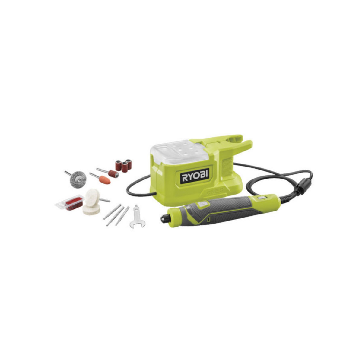 Ryobi Pack RYOBI - Mini outil multifonction 18V One+ RRT18-0 - Kit 155 accessoires - 1 batterie 2.0Ah - 1