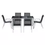 OUTSUNNY Ensemble de jardin 6 pers. 6 chaises empilables table plateau verre trempé 5 mm métal époxy gris textilène noir