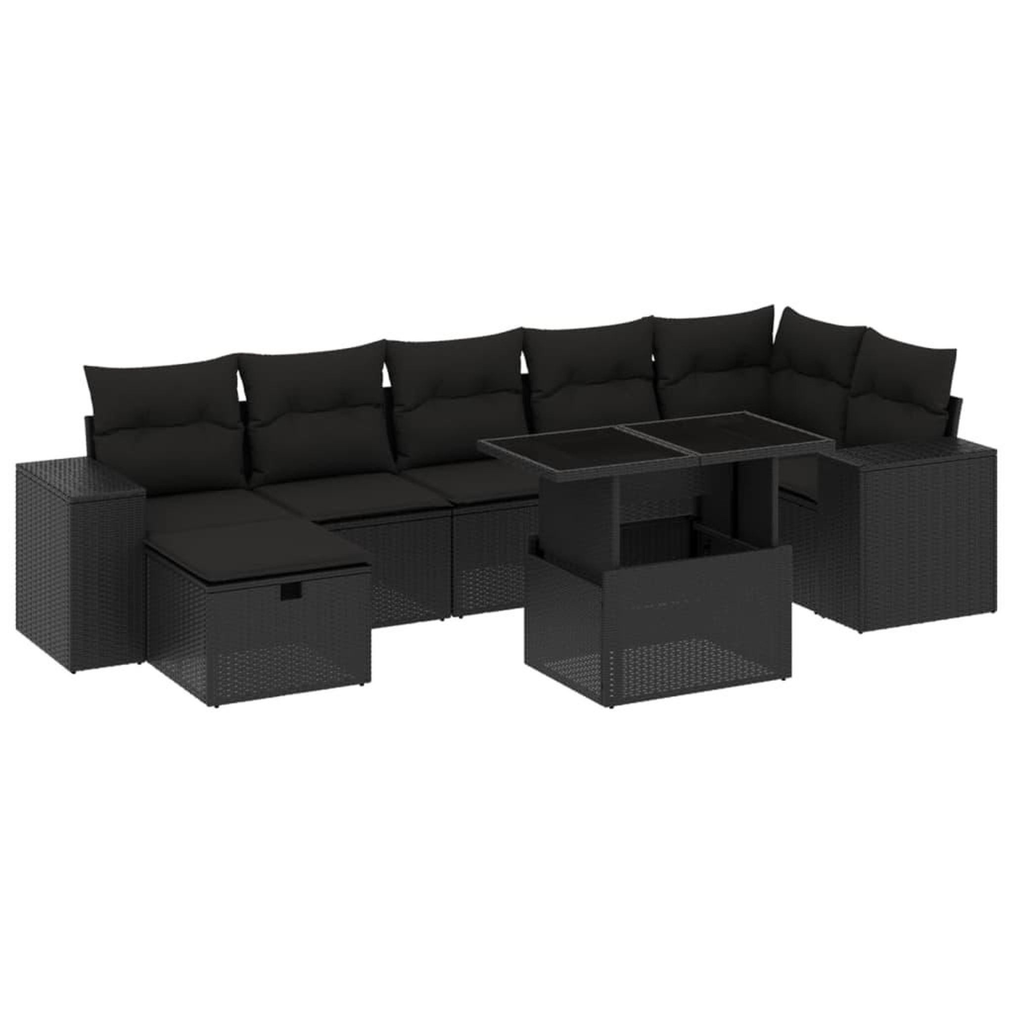 Voir la diapositive 2 : VIDAXL Salon de jardin 8 pcs avec coussins noir resine tressee