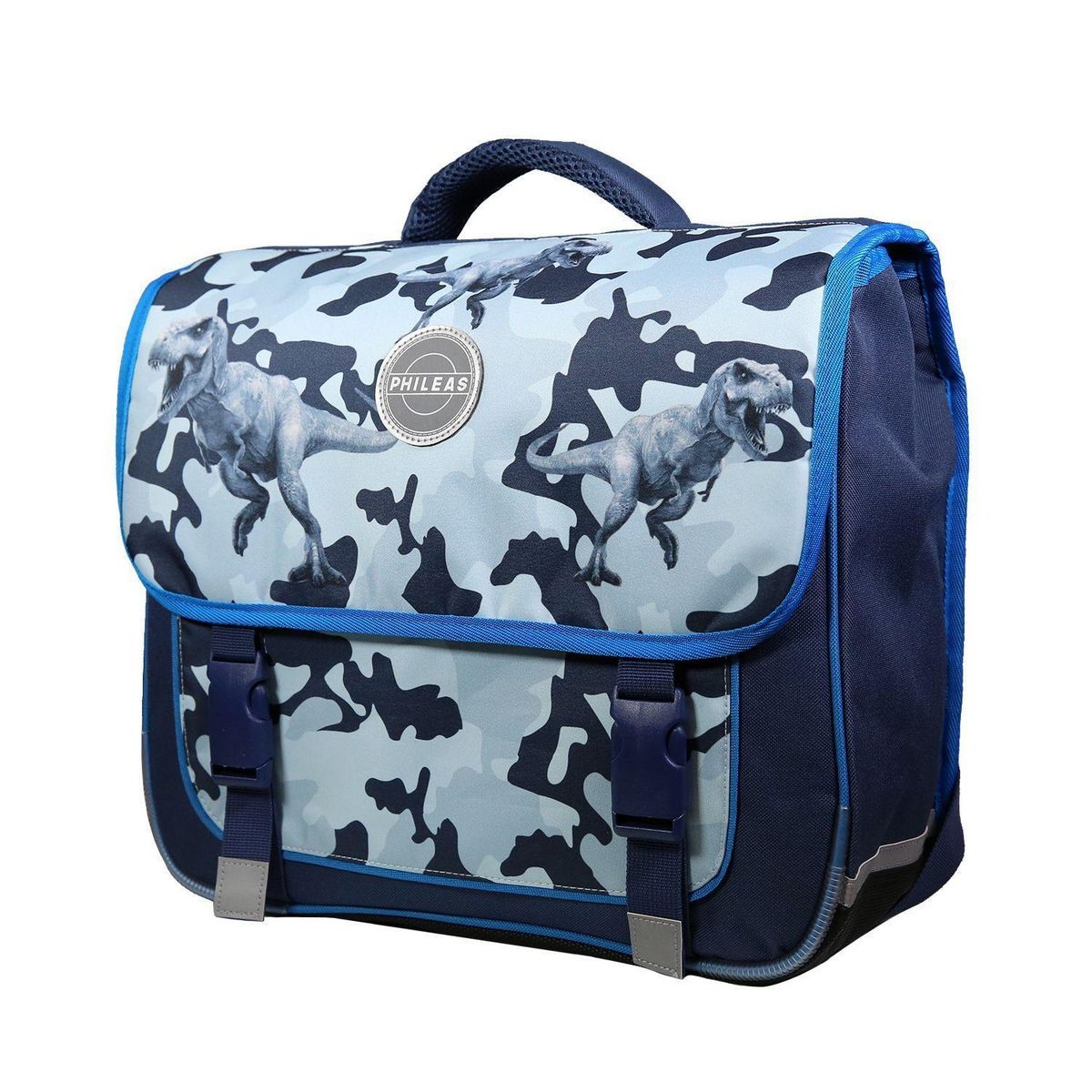 Bagtrotter BAGTROTTER Cartable 38 cm Phileas Dinosaures Bleu - Le Plus Confortable des Cartables - Ergonomie/Confort/Sécurité - Système Smart Comfort