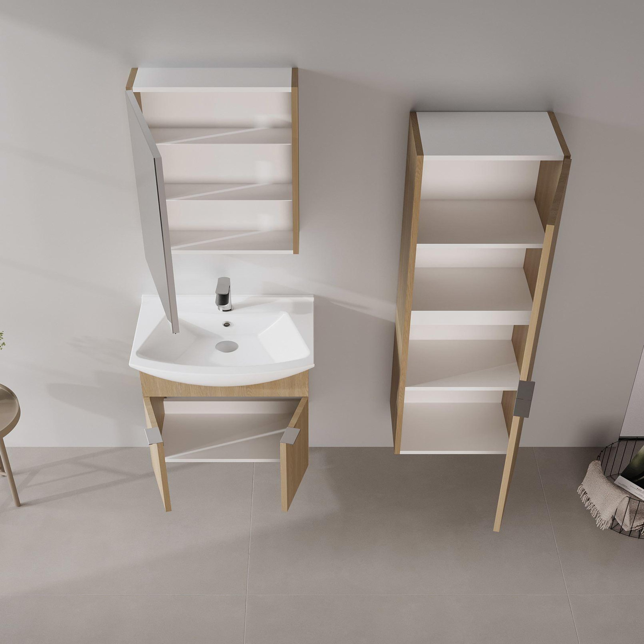 Voir la diapositive 3 : Habitat et Jardin Armoire de Salle de Bain  Purus Desna 40  - 40 x 32 x 138 cm - Sonomo Oak