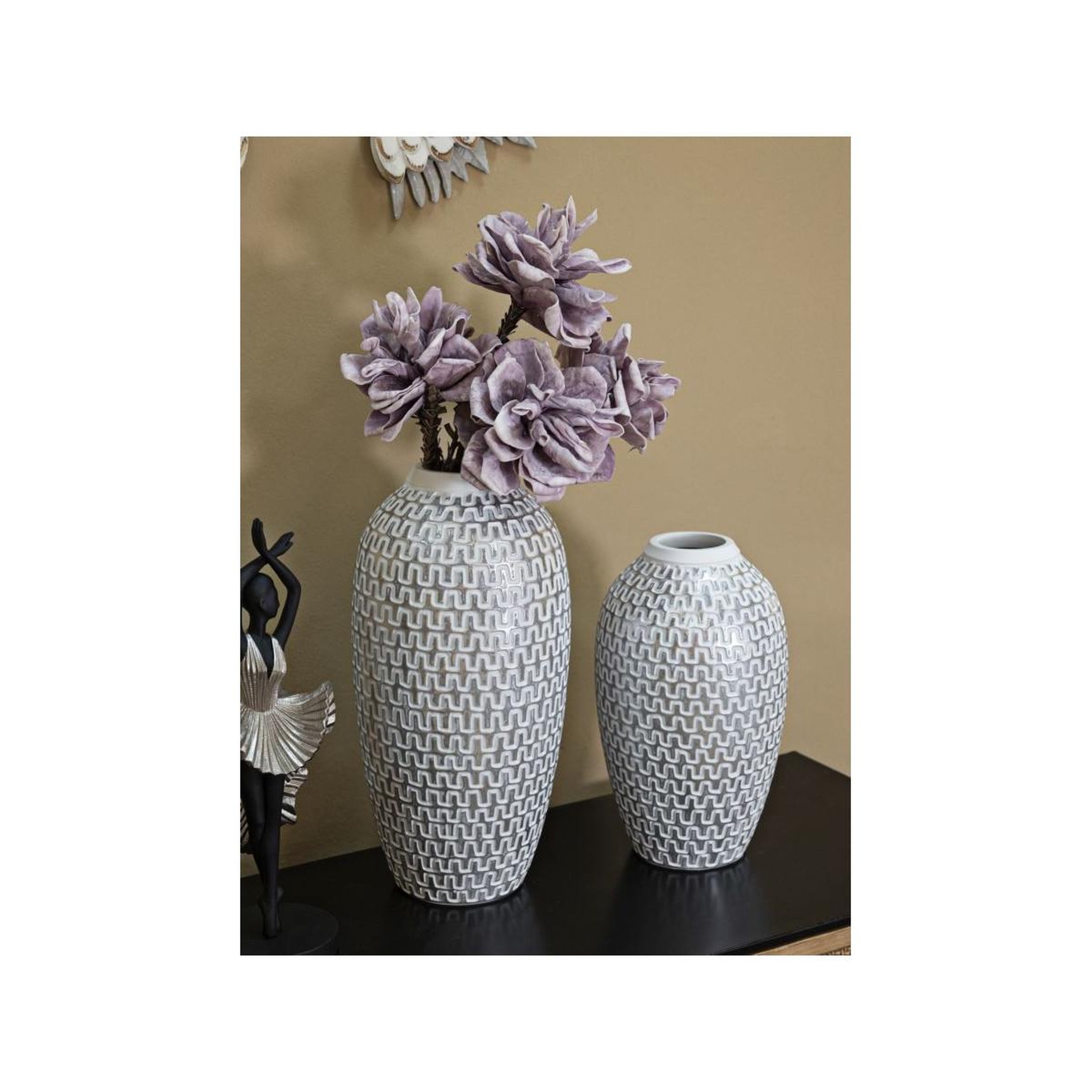 Voir la diapositive 5 : Paris Prix Vase déco en résine  wave  34cm blanc