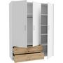Voir la diapositive 5 : MARKET24 Armoire de chambre - Blanc mat / Chene artisan - 3 portes et 2 tiroirs - 152,8 x 52,7 x 190,8 cm