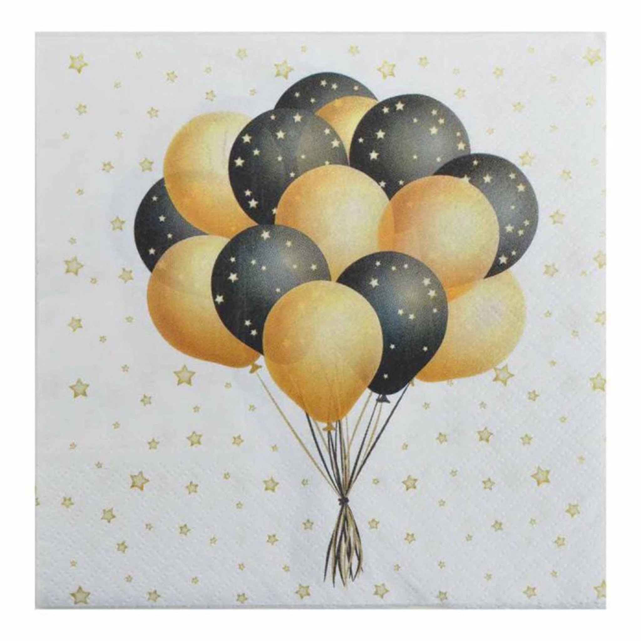 HOMEA Lot de 20 Serviettes en Papier  Ballons  33x33cm Noir & Or