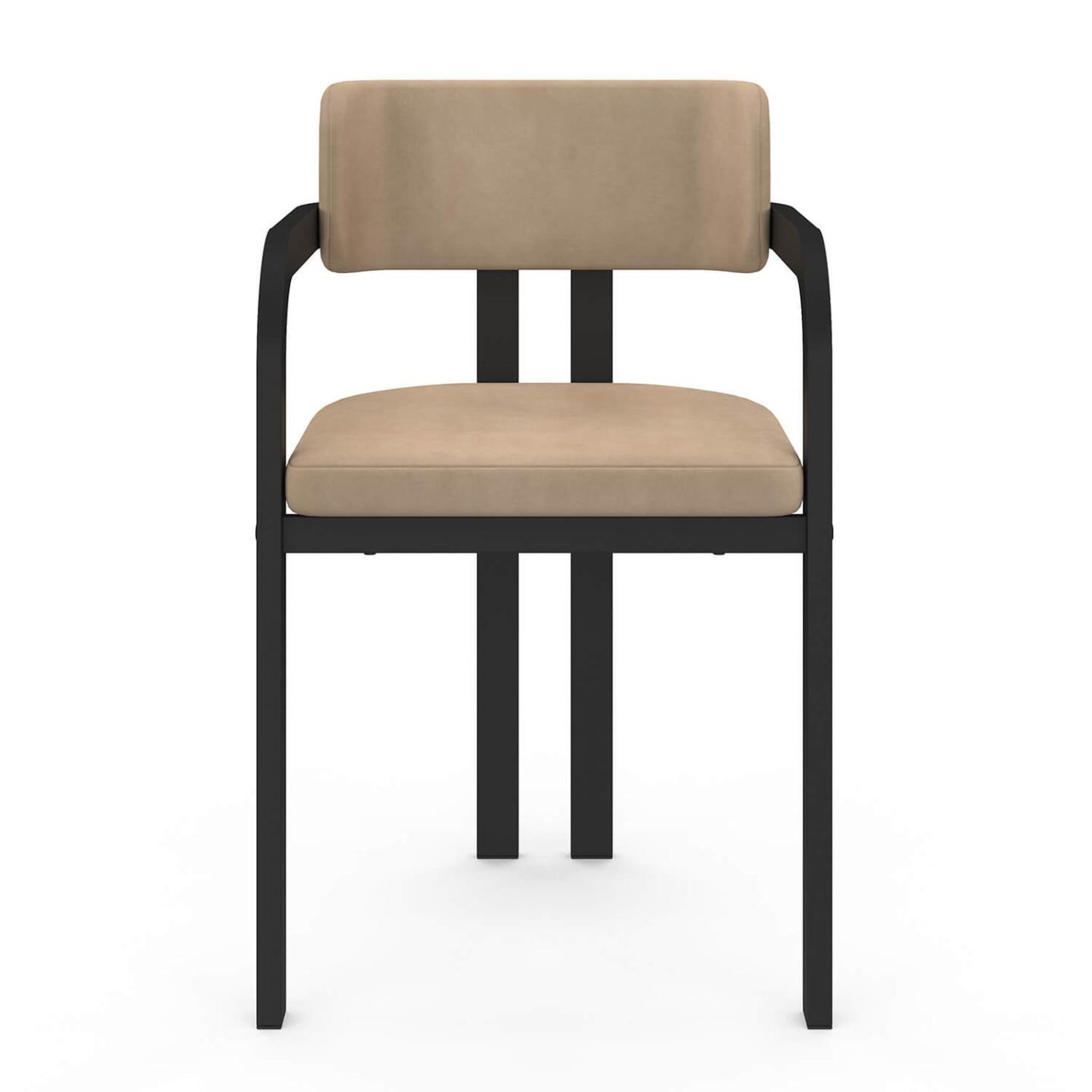 Voir la diapositive 3 : ID MARKET Lot de 2 chaises de salle à manger, fauteuils de table esma en métal noir et velours taupe avec accoudoirs