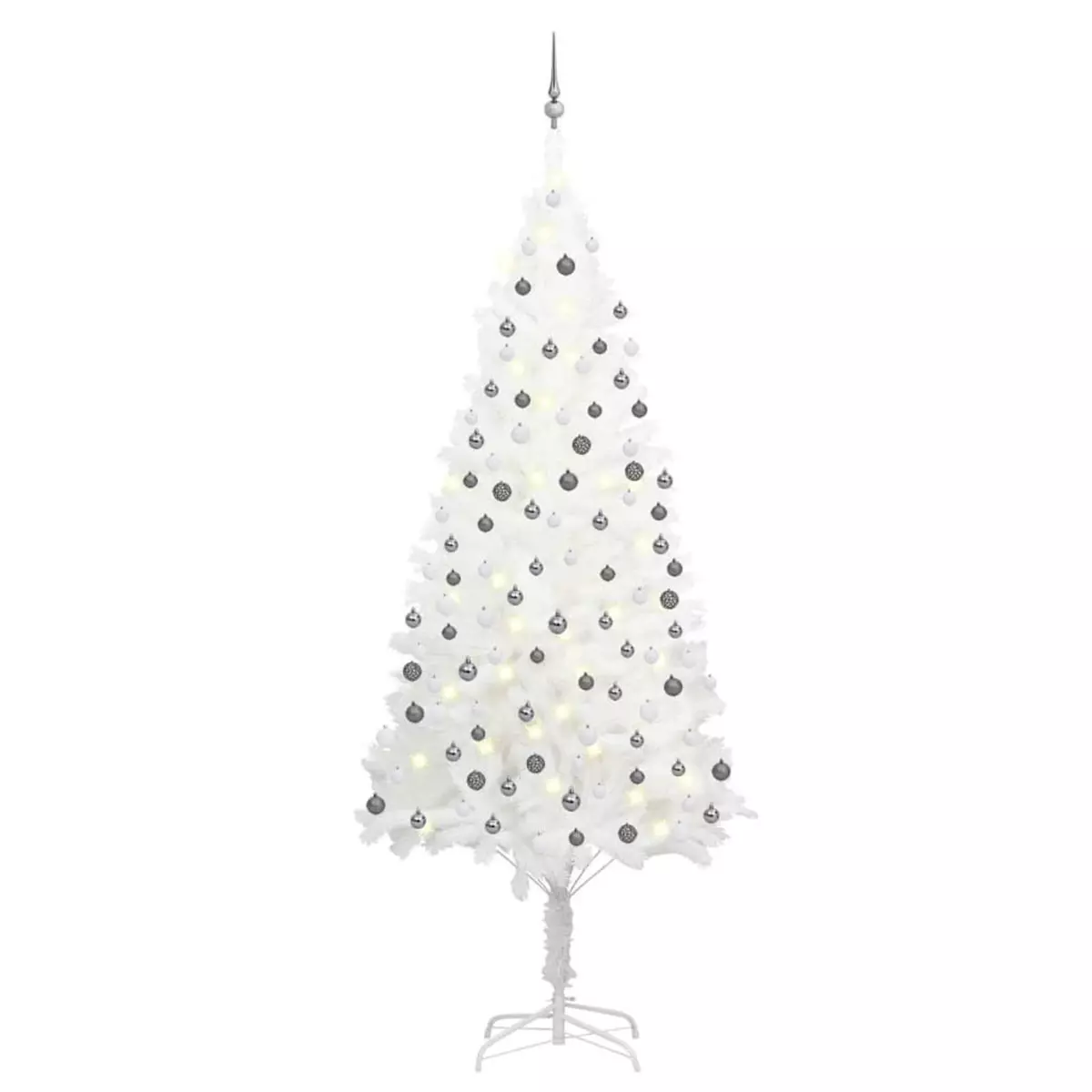 VIDAXL Arbre de Noël artificiel pre-eclaire et boules blanc 240 cm
