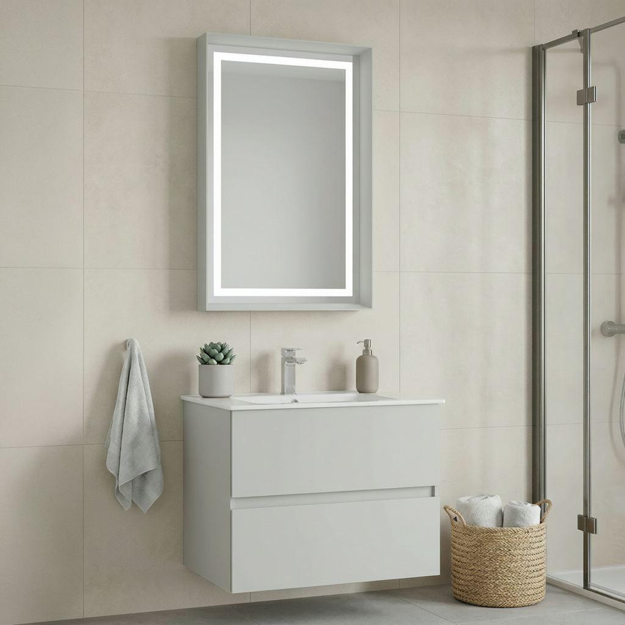 Voir la diapositive 2 : Habitat et Jardin Meuble avec simple vasque et miroir  Nest 71 v2  - 71 x 51 x 55 cm - Matte Cashmere