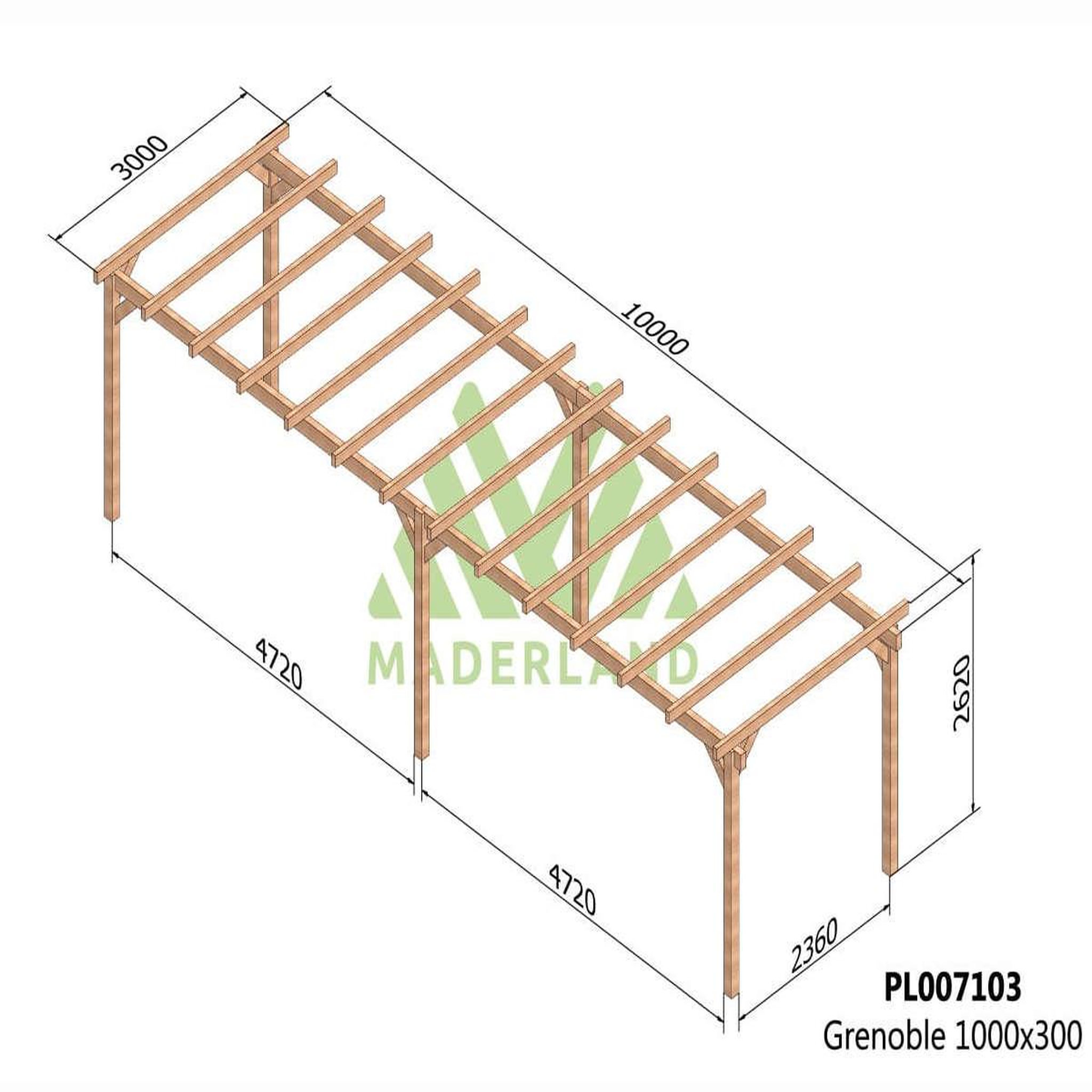Voir la diapositive 2 : JARDIDECO Pergola en bois lamellé-collé grenoble 1000 x 300 cm- maderland