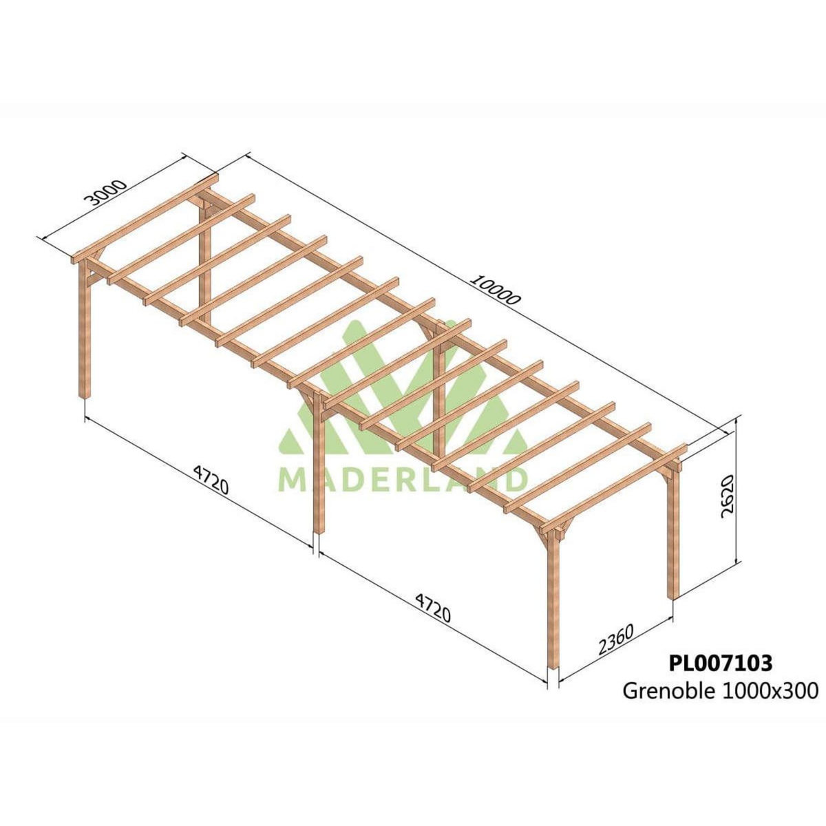 JARDIDECO Pergola en bois lamellé-collé Grenoble 1000 x 300 cm- Maderland