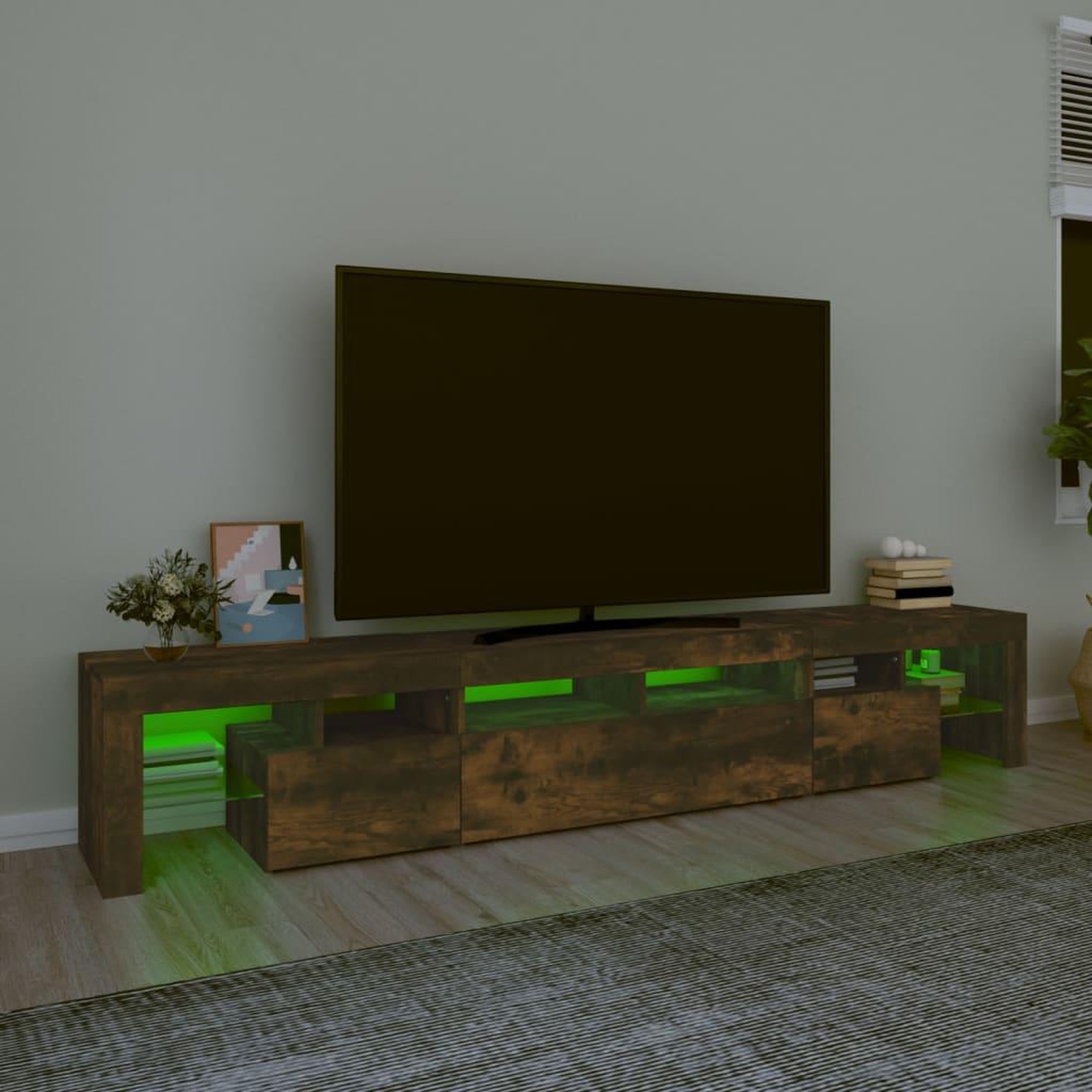 Voir la diapositive 4 : VIDAXL Meuble TV avec lumieres LED Chene fume 230x36,5x40 cm